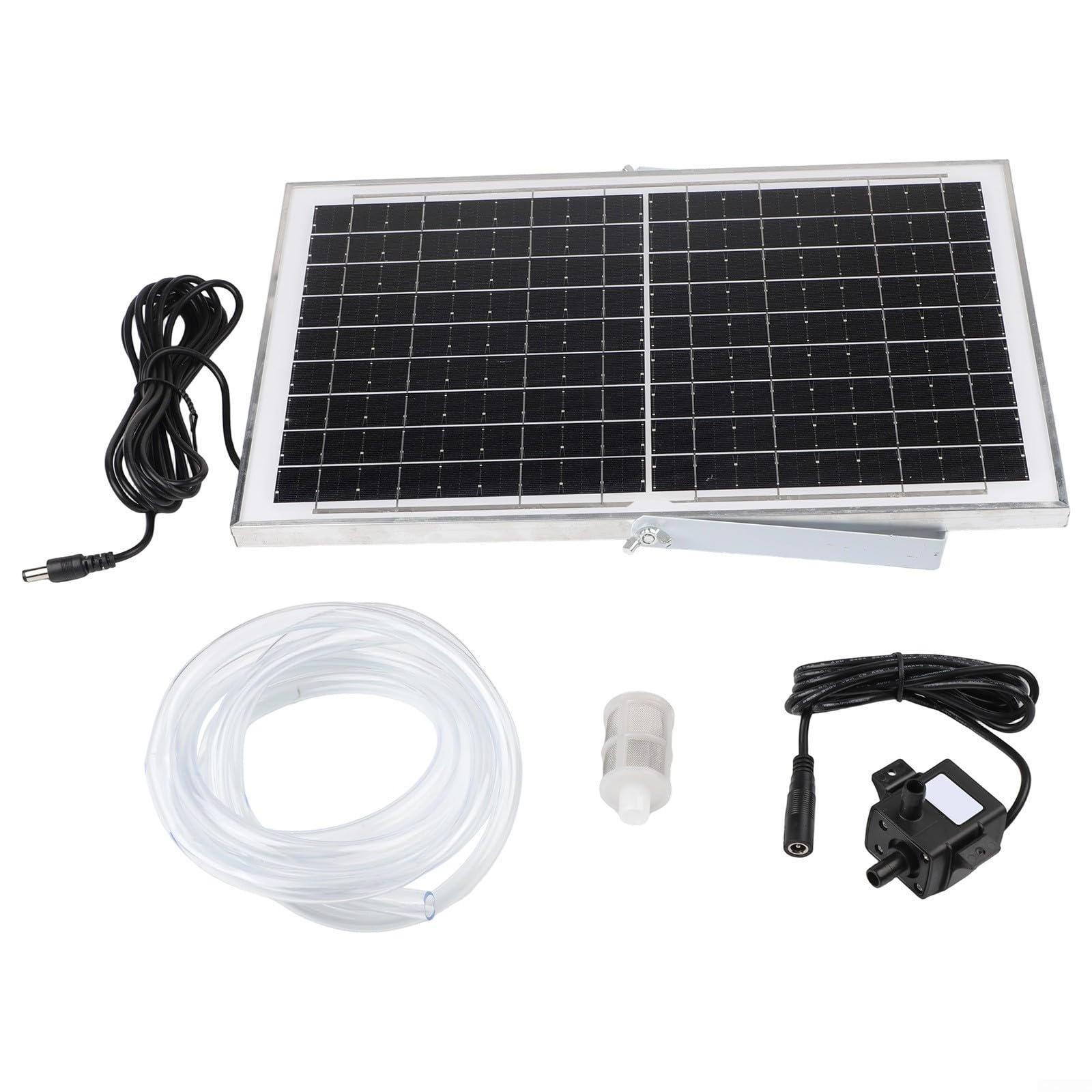 Sistema di pompaggio dell'acqua solare con pannello in vetro temperato da 9 V | Pompa fontana CC 240L/H | Filtro in acciaio inossidabile Tubo da 2 m per aerazione stagni all'aperto (10 W)