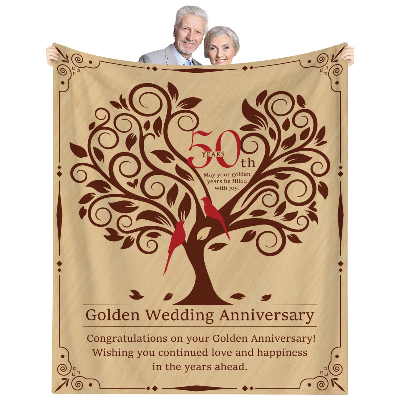 50th Golden Anniversary Wedding Blanket Gifts Happy 50 Years Birthday Best Romantic Marriage Soft Blanket Decorations for Couple Parents Wife Husband