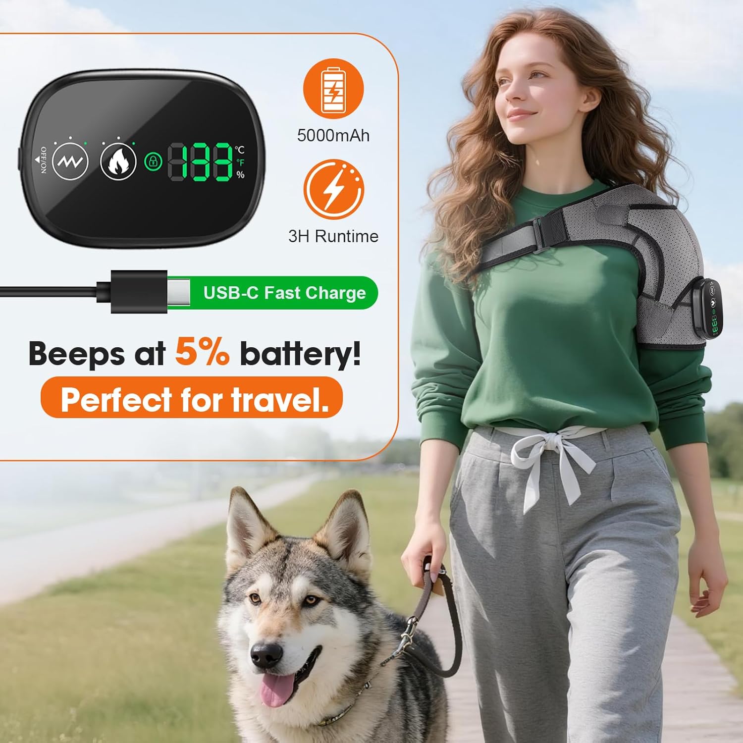 Cordless Shoulder Heating Pad, Shoulder Massager for Pain Relief Deep Tissue, Heated Shoulder Wrap with Heat and Massage for Men Women, Rotator Cuff Pain Heating Pad, Grey - Image 6