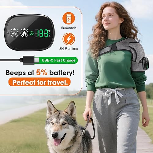 Miniatura 3 de Almohadilla térmica de hombro con masaje, envoltura térmica para el dolor sin cable, soporte de hombro calentado para mujeres y hombres, dolor de