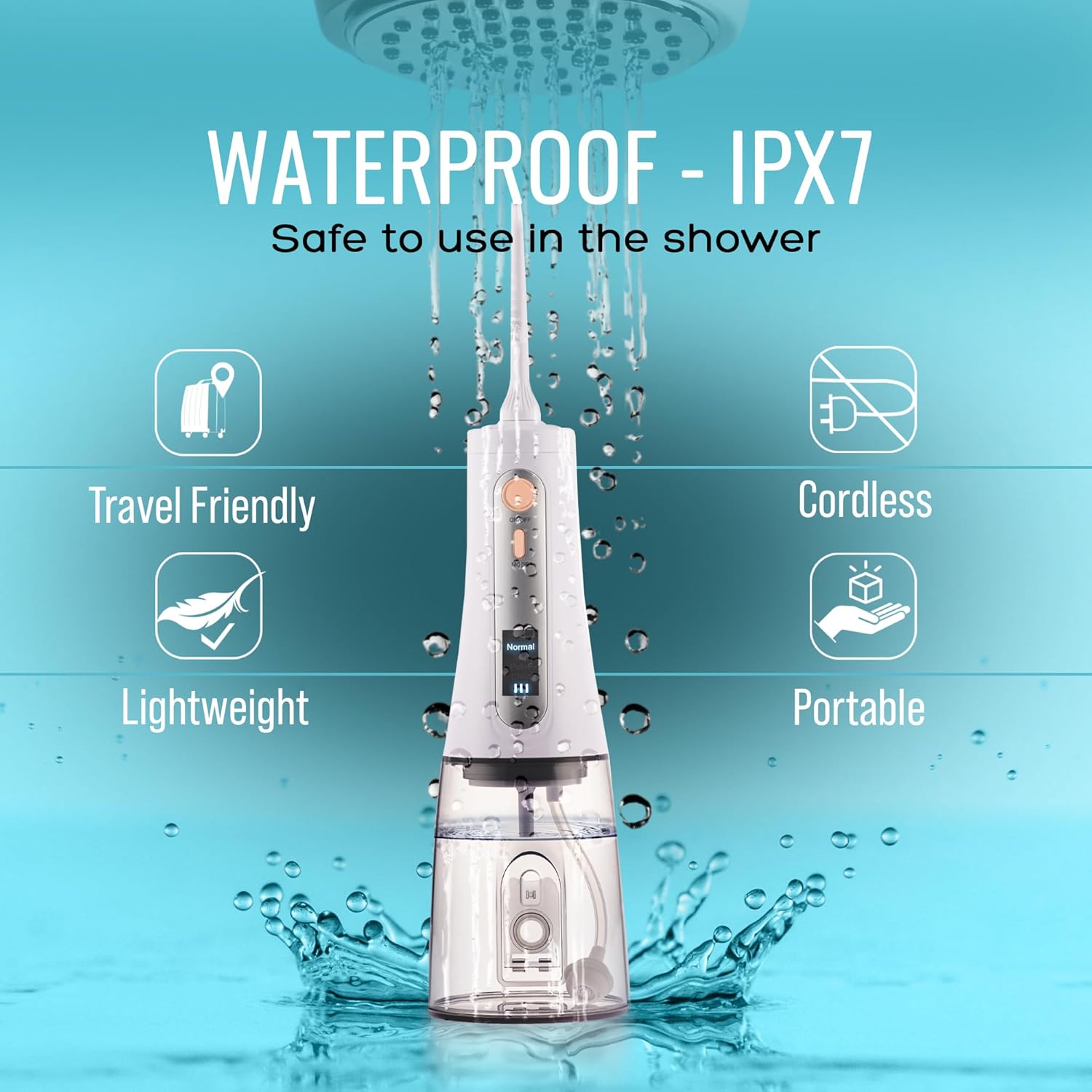 Cordless Portable Water Flosser for Teeth | Deep Cleaning, Gentle on Gums | 5 Smart Modes | LED Display | 350ML Tank | IPX7 Waterproof | 8 Tips | Rechargeable