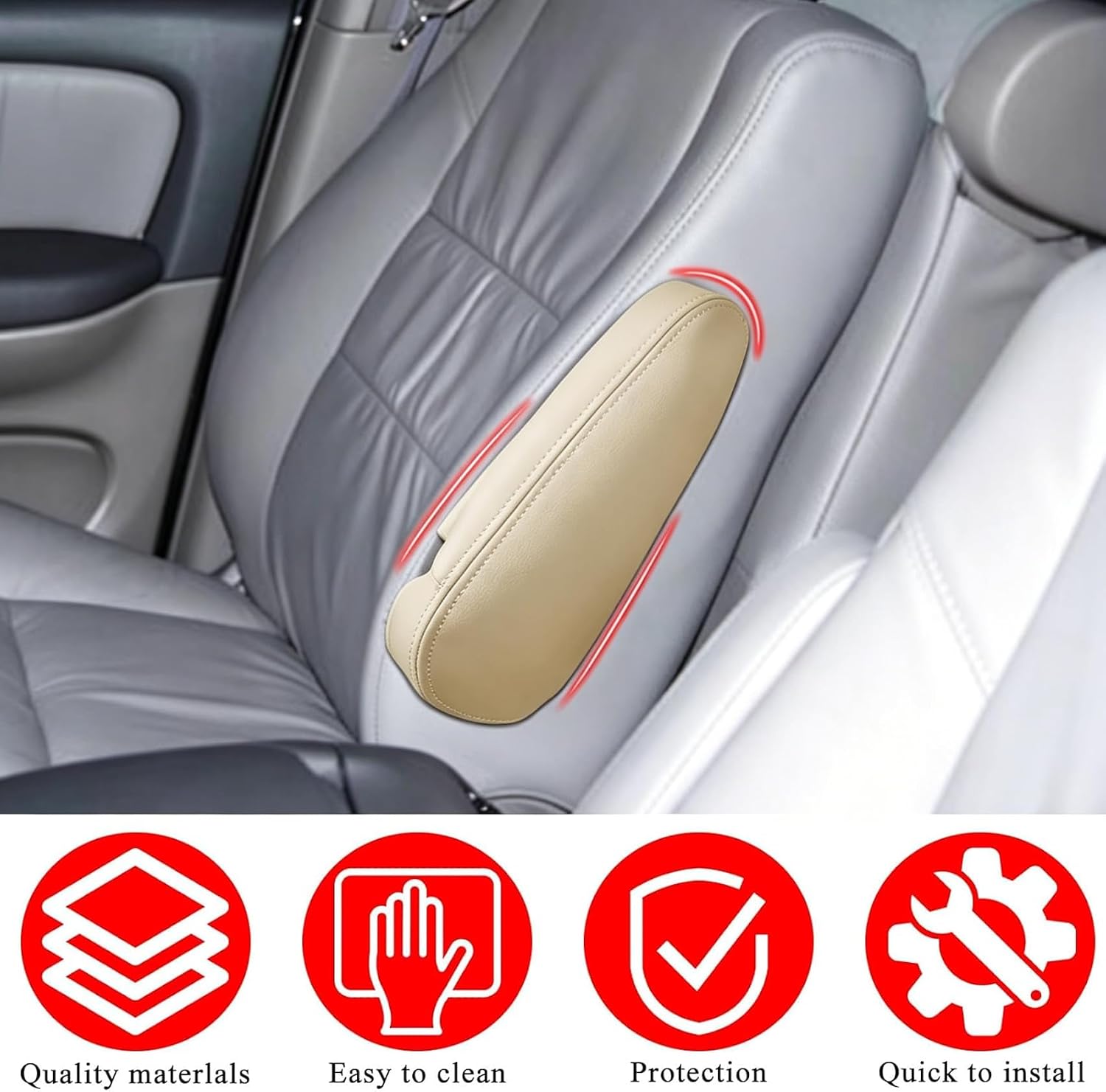 NLQR 2Pcs Replacement Seat Armrest Cover Microfiber Leather Tan Compatible with Toyota Sequoia 2001 2002 2003 2004 2005 2006 2007, Front Driver & Passenger Side, Waterproof Anti-Scratch Arm Rest Skin