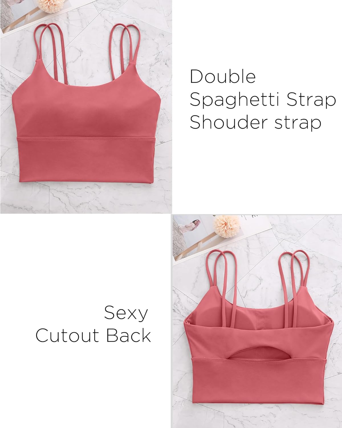 Everrysea Sports Bras for Women High Support Longline Workout Tank Tops Built in Bra Strappy Yoga Padded Crop Top - Image 8