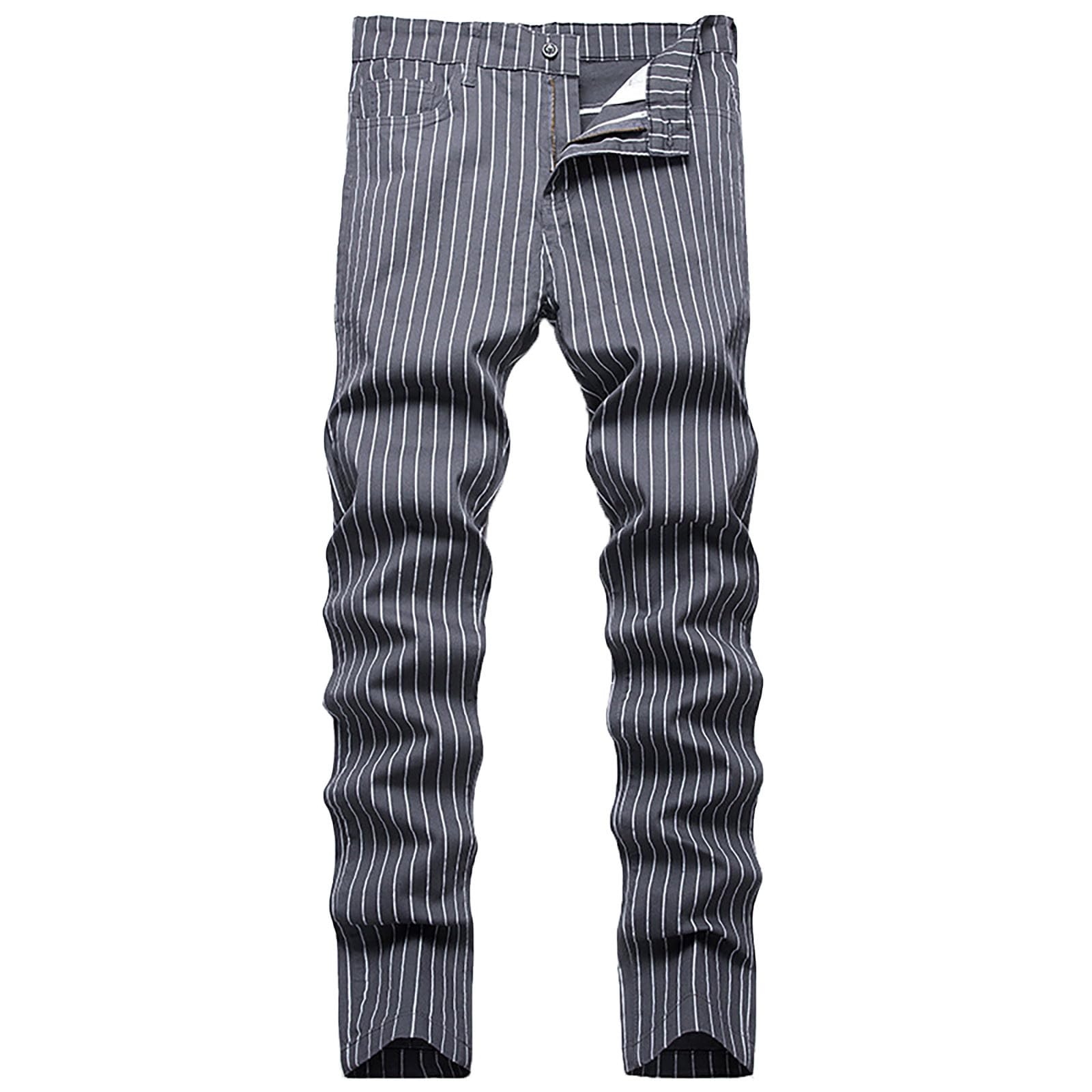 Generisch Pantaloni da uomo in stile britannico, alla moda, a righe, per il tempo libero