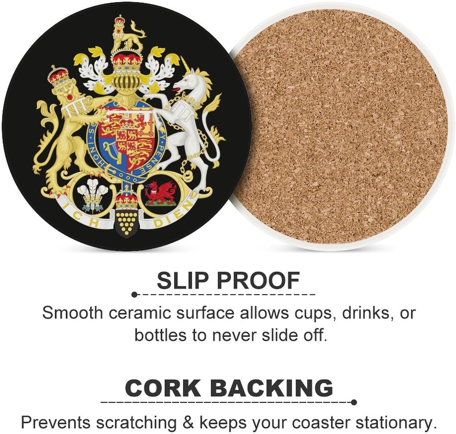 Coat Arms of The Prince of Wales Funny Round Ceramic Coasters for Drink Absorbent Cup Holders Tabletop Protection