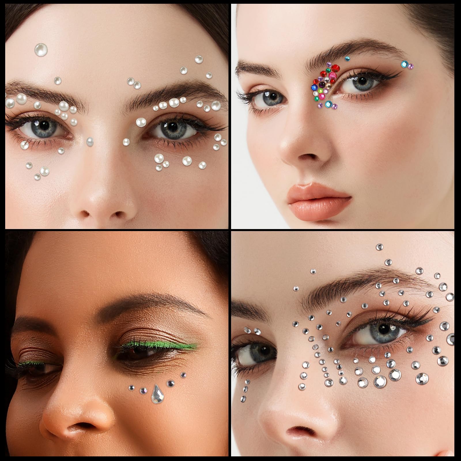 Adhesive Body Jewels Rhinestone Stickers - Skin Friendly Face Gems 10 Sheets Self-Adhesive Rhinestone Stickers for Face, Body  main image 4