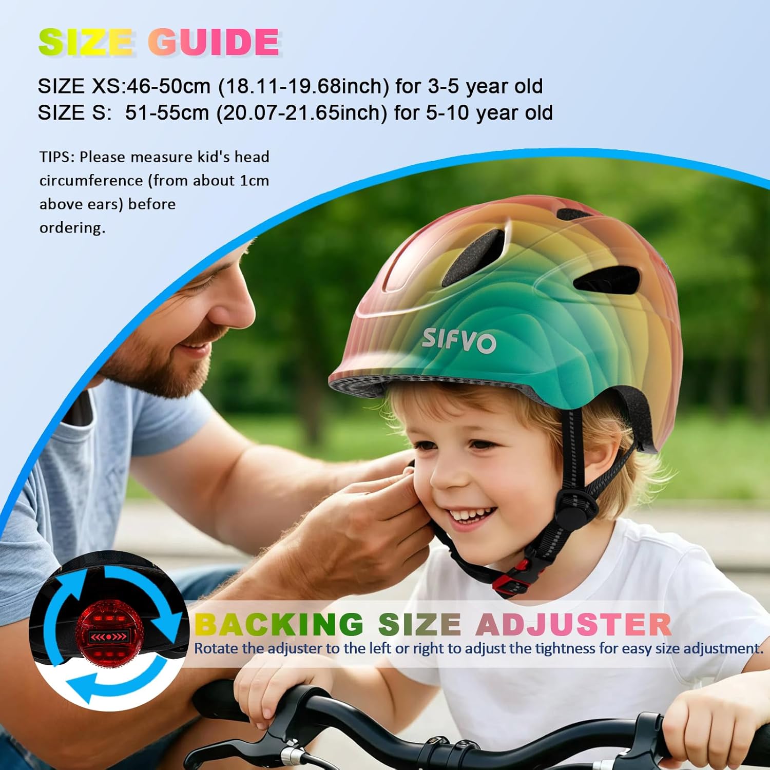 Kids Bike Helmet with LED Light, SIFVO Youth Toddler Boys Girls Helmets,2 Size Adjustable for Ages 3-5-10,Multi-Sport for Bicycle, Scooter, Skateboard,46-55cm