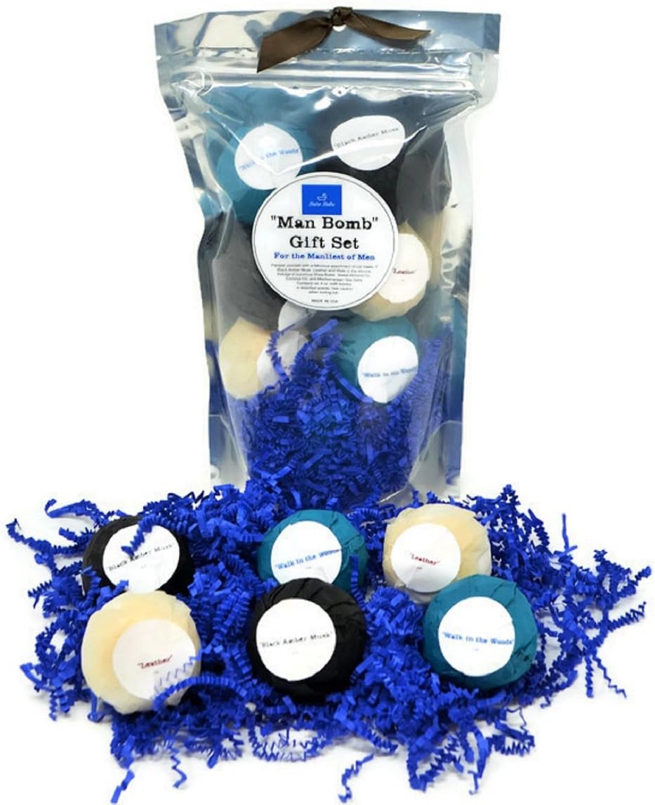 "MAN BOMB" Premium Bath Bomb Gift Set - 6-pack - LUXURY GIFT SET FOR HIM with MANLY SCENTS in Fun READY-TO-GIVE GIFT BAG