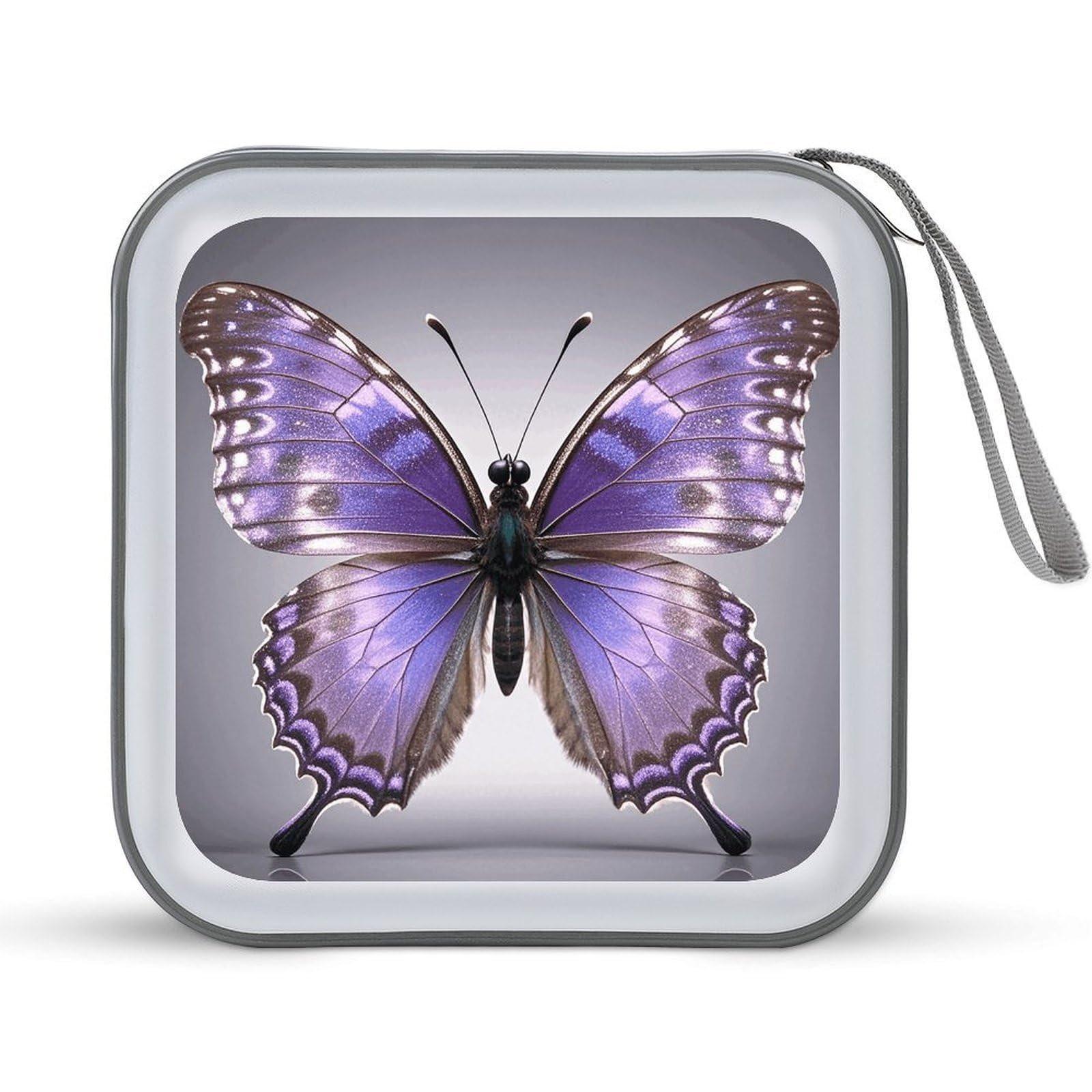 FekiLoot - 40 Capacity Purple Butterflies CD Case, Hard Plastic DVD Holder, Car DVD Disc Storage Folder Portable Zipper Organizer