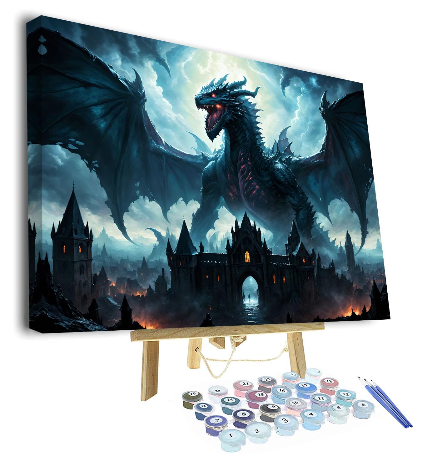 TISHIRON Malen Nach Zahlen Erwachsene, Drachen Malen-Nach-Zahlen, DIY Handgemalt Ölgemälde Set Auf Leinwand Mit Pinseln Fantasy-Tierwelt Malset Wanddekoration Für Zuhause mit Rahmen, 40x50cm