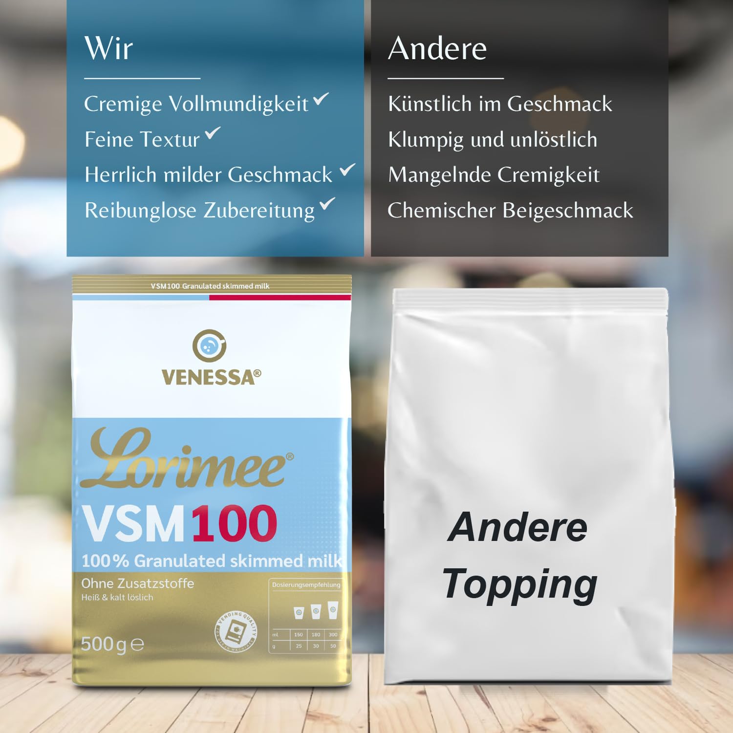 Venessa VSM 100 Lorimee 10 x 500 g odtłuszczonego mleka w proszku granulat wysokiej jakości Skimmed Milk w proszku do udoskonalania kawy z mleka, nadaje się do wszystkich produktów Vending