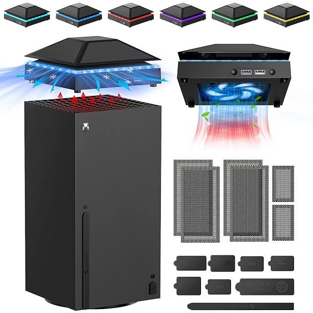 Cooling Fan Dust Cover for Xbox Series X Console Upgraded Cooling System with RGB Light 3 0 2