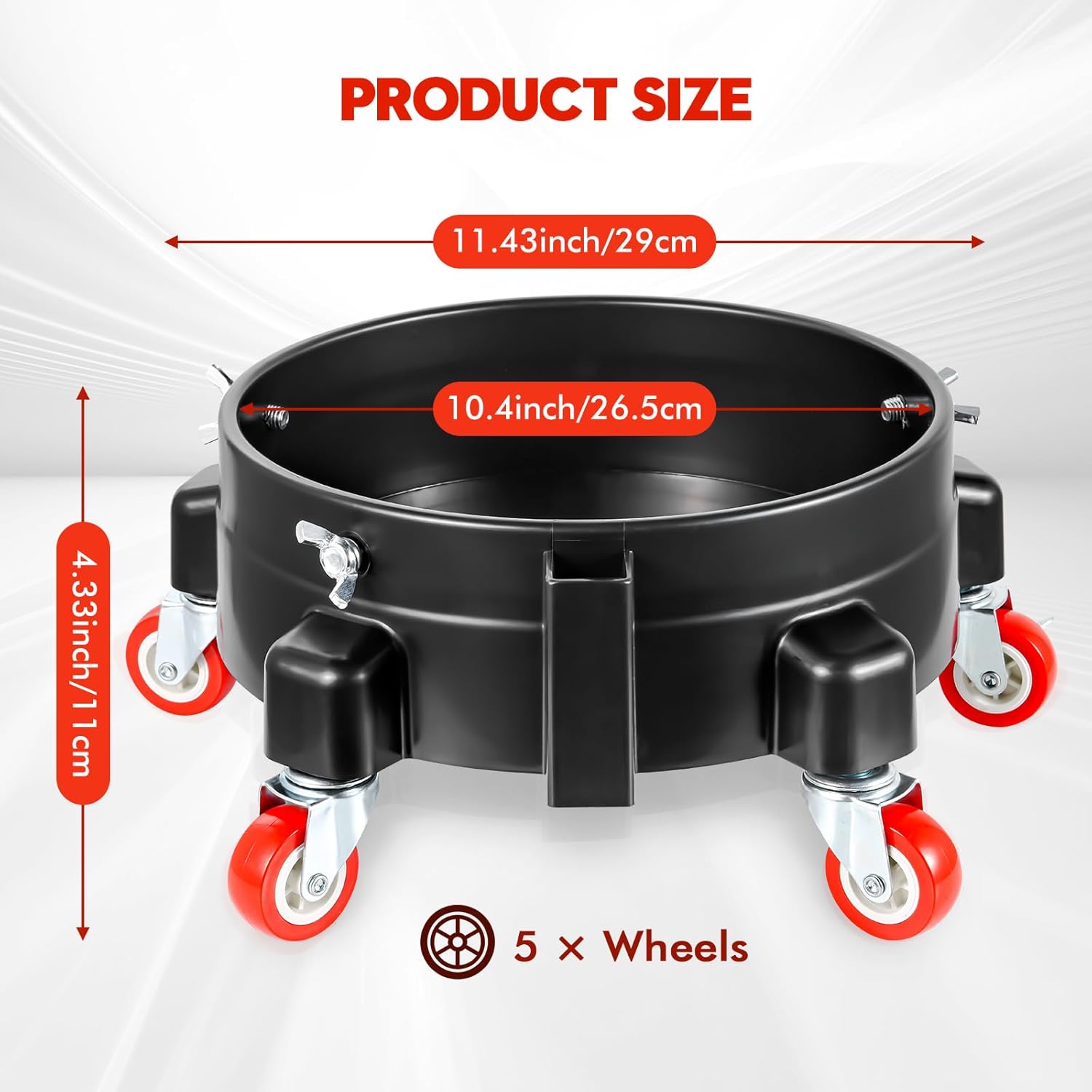 2Pcs Heavy Duty Car Wash Bucket Dolly with 360° Swivel Casters, 5 Gallon Bucket Dolly, 300 lb Capacity, Secure Fit, Round Plastic Rolling Pail Stand for Car Washing, Auto Detailing