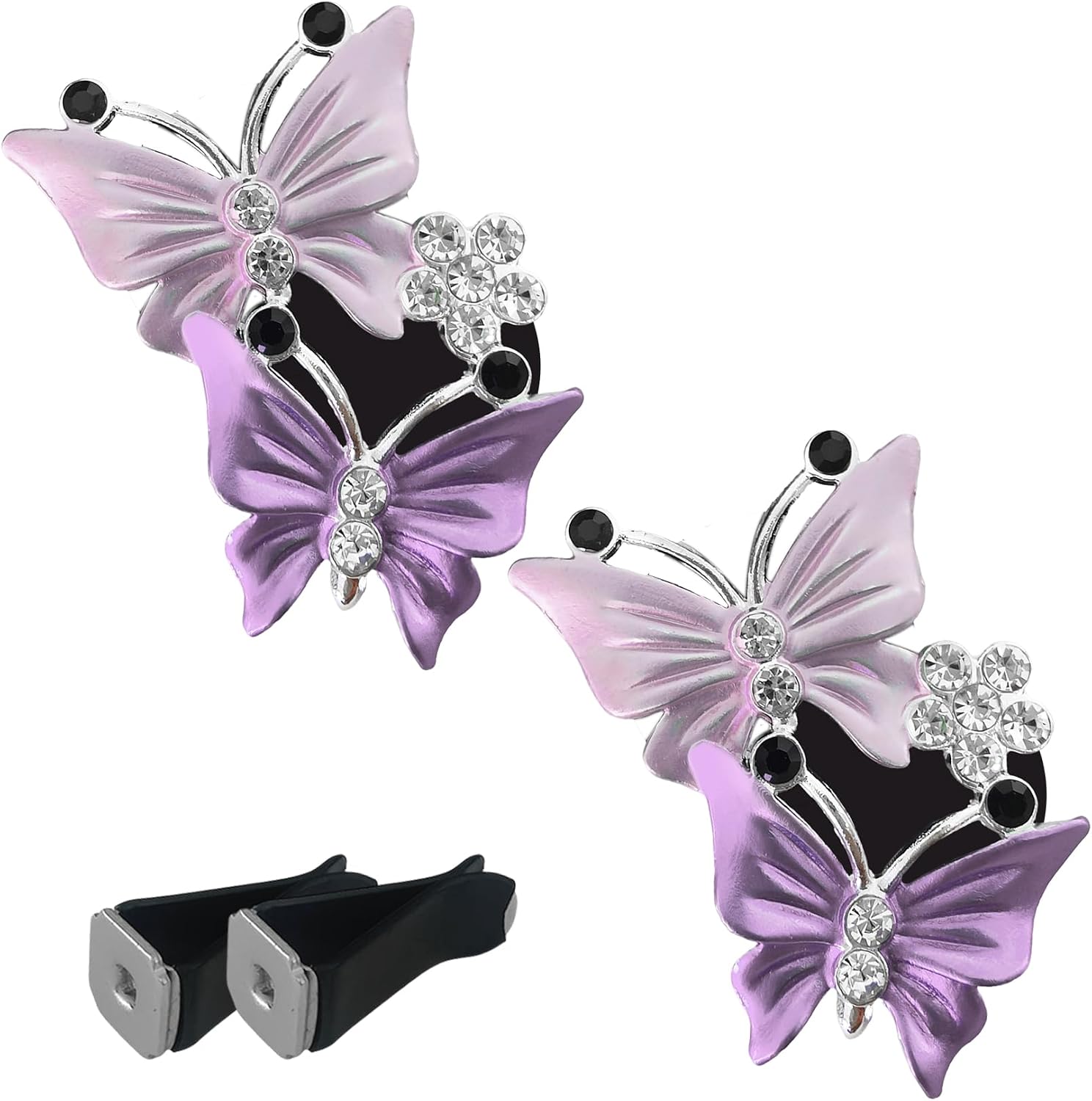 2PCS Car Air Vent Clips, Dual Butterfly Diamond Car Air Conditioner Outlet Vent Clip, Cute Car Diffuser Perfume Clip, Car Air Freshener Decor Accessories for Women Girl (Gray, Style 1)