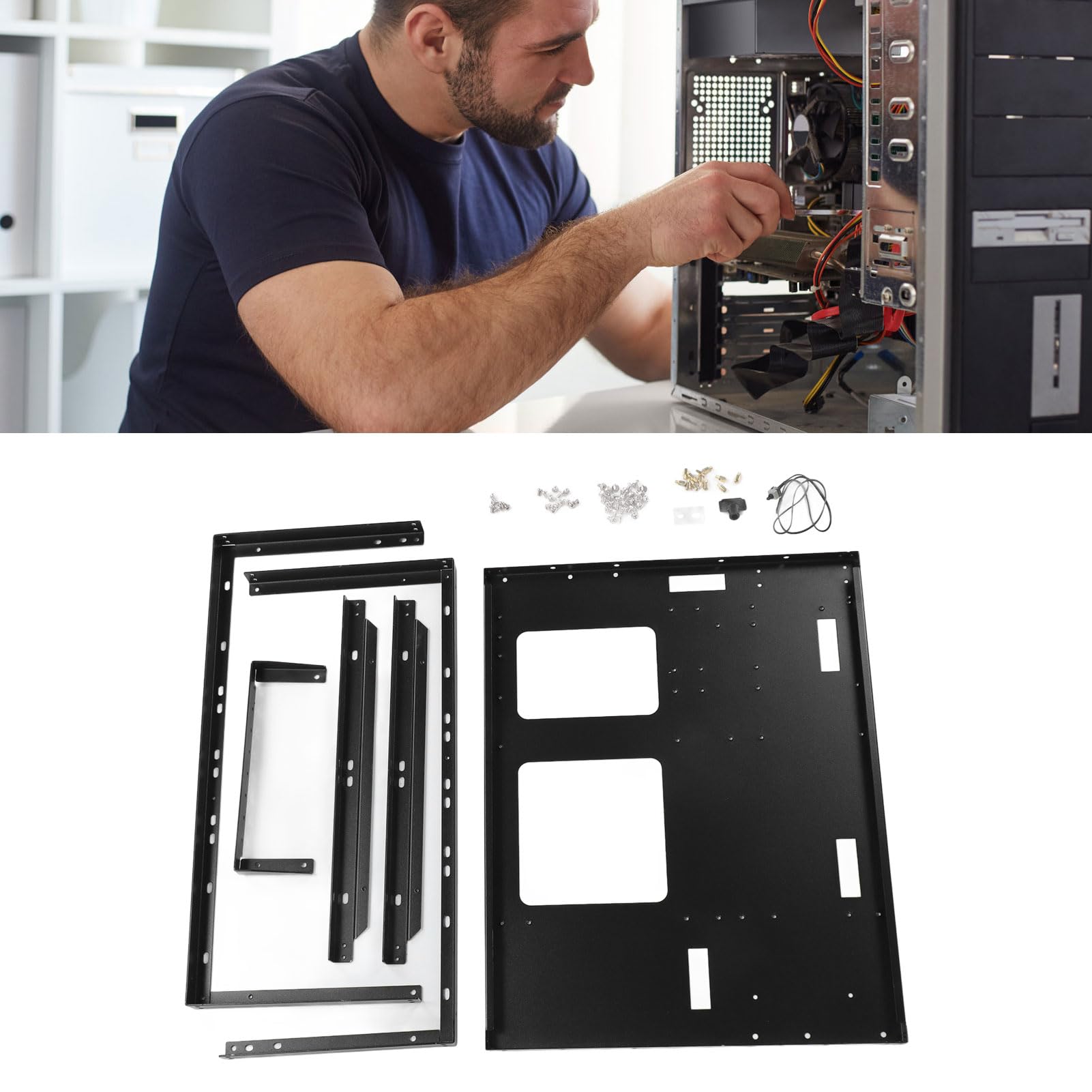 Ausla Bastidor de Chasis Abierto ATX, Marco de Acero, Compatible con Placas Base EATX ATX MATX ITX, Diseño Apilable con Excelentes Opciones de Refrigeración para Jugadores y Entusiastas del Bricolaje