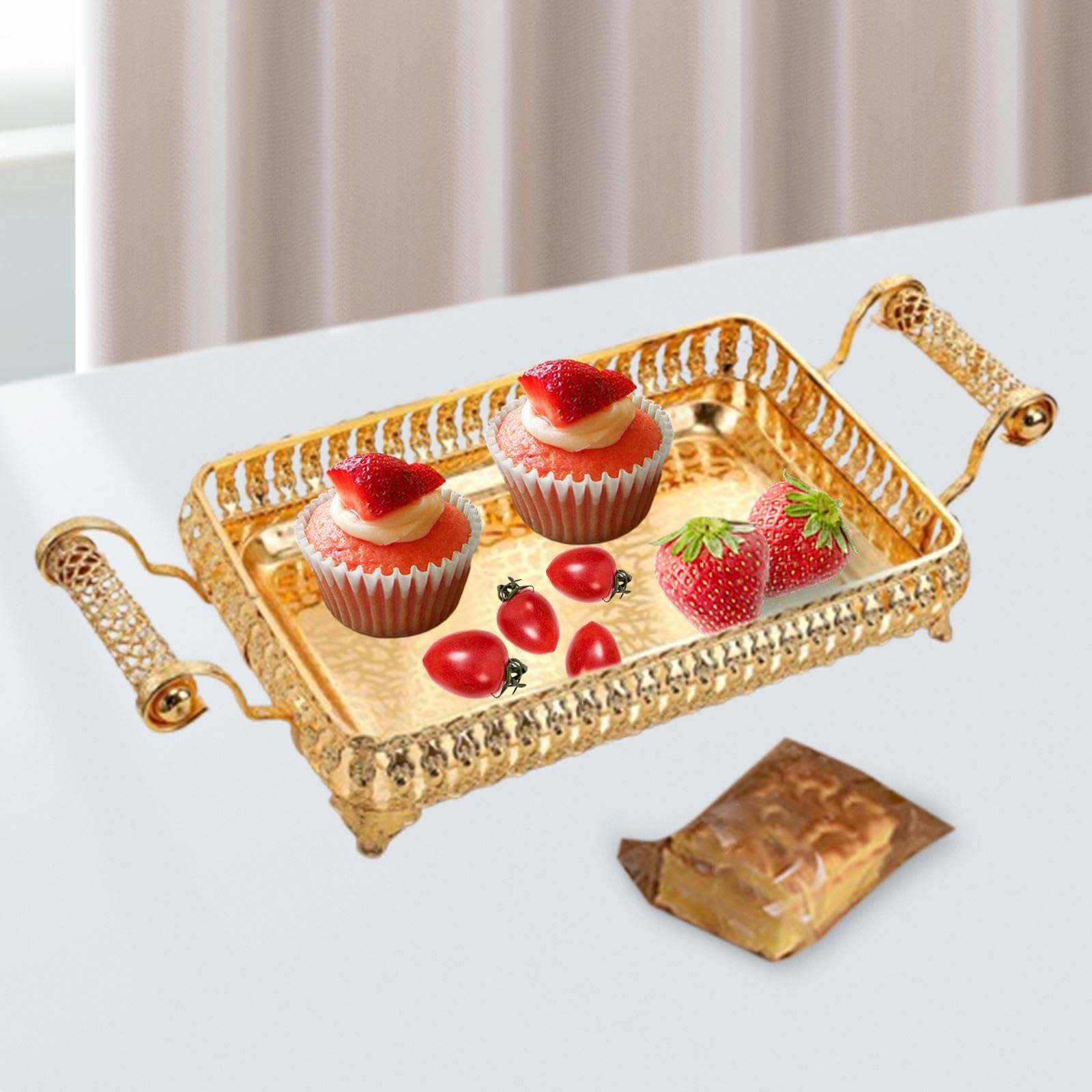 perfk Servire Porta a Vassoio da 45x20 cm Rettangolo di Trucco del organizzatore di Manici per Eventi di Nozze per Shower Anniversario, Oro