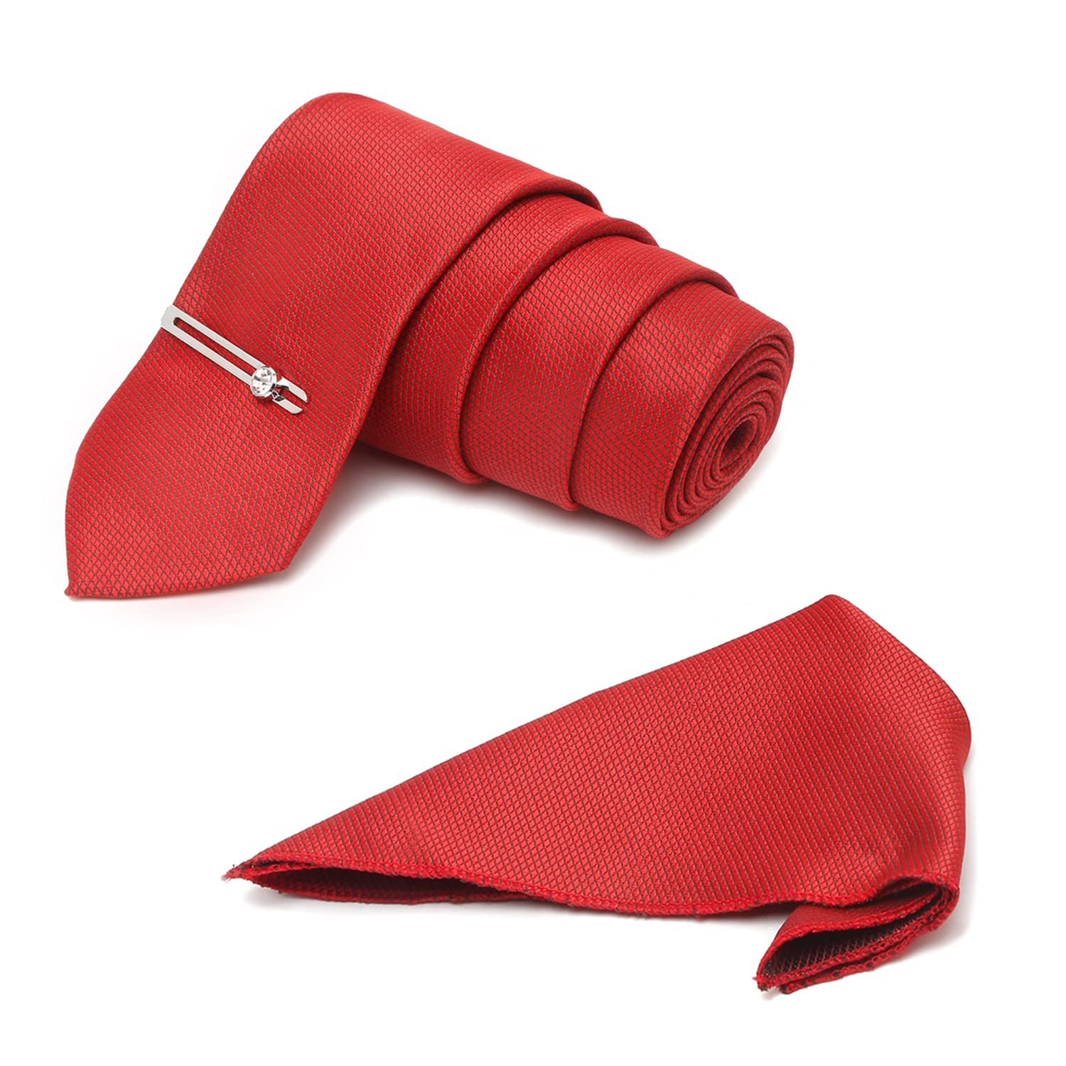 Buy MUTAQINOTI Mens Ferrari Red Woven Premium Silk Necktie Suit