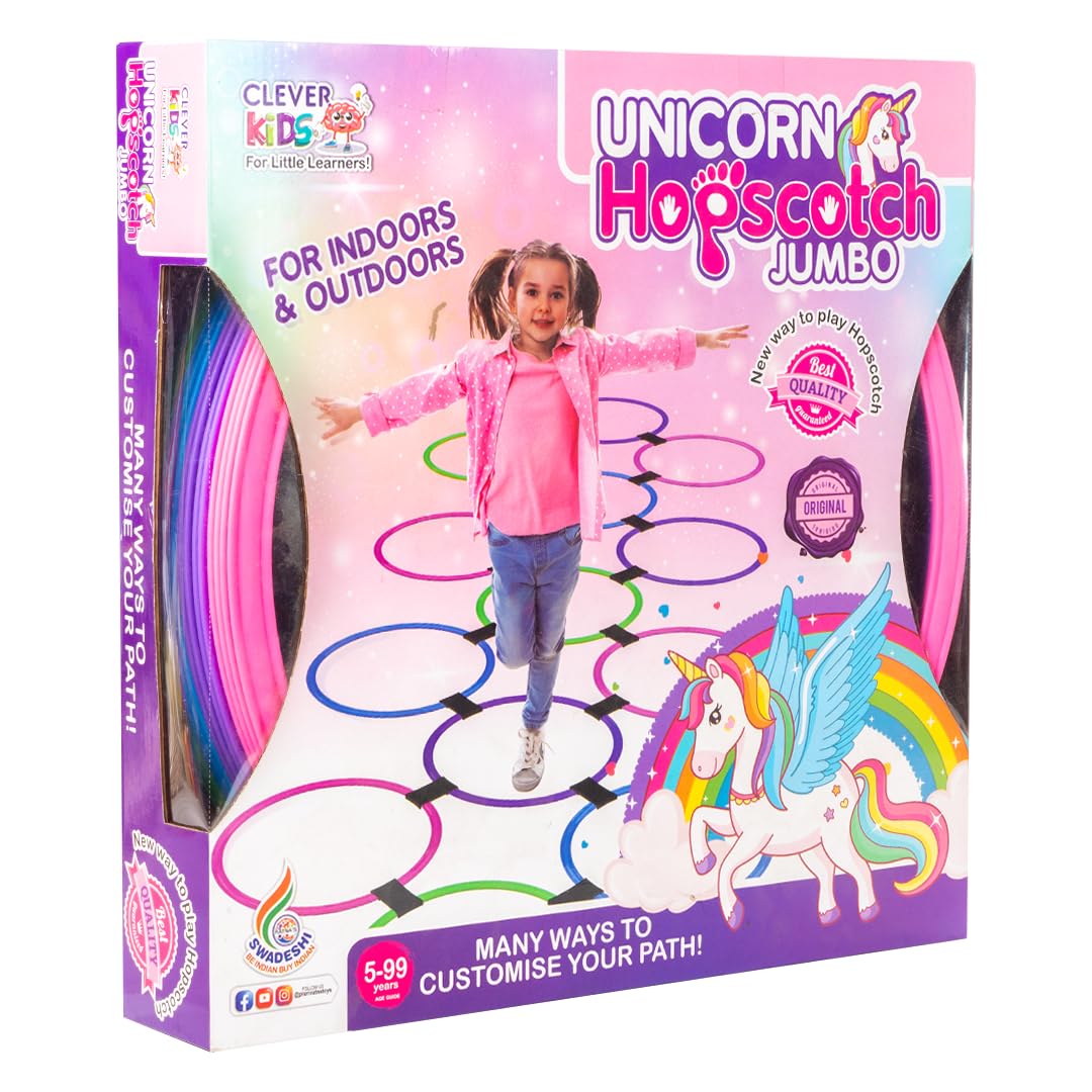 Ratna's Unicorn Hopscotch Jumbo Ring Game with Connectors & Spinner for Indoor & Outdoor Play Games for Kids
