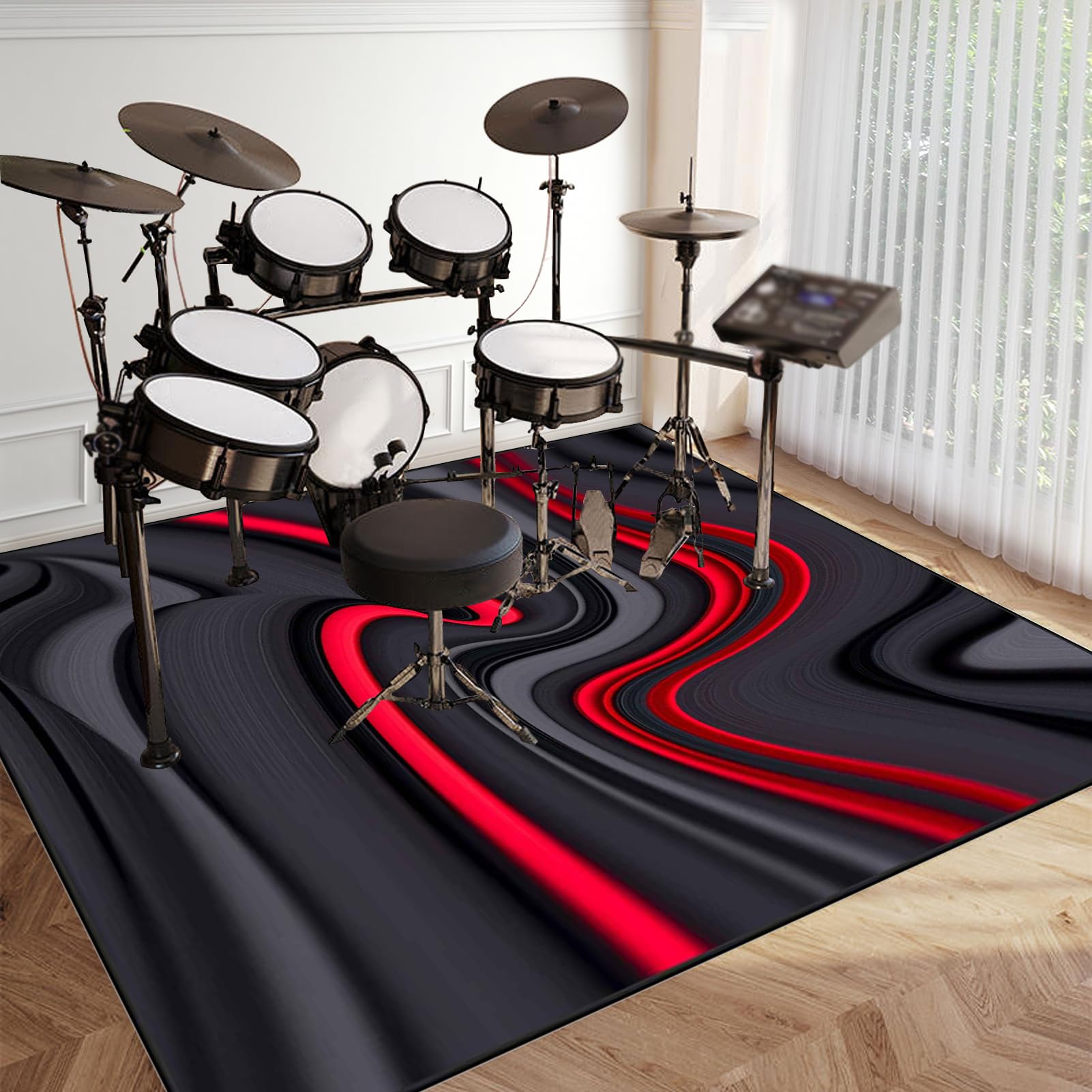 Schlagzeugteppich Drum Teppich Elektrisches Schlagzeug Teppich Professionelles rechteckiges Schallschutz Trommelmatte Music Carpet Innen und Außen Trommelteppich für Studio Wohnung 180 x 160 cm