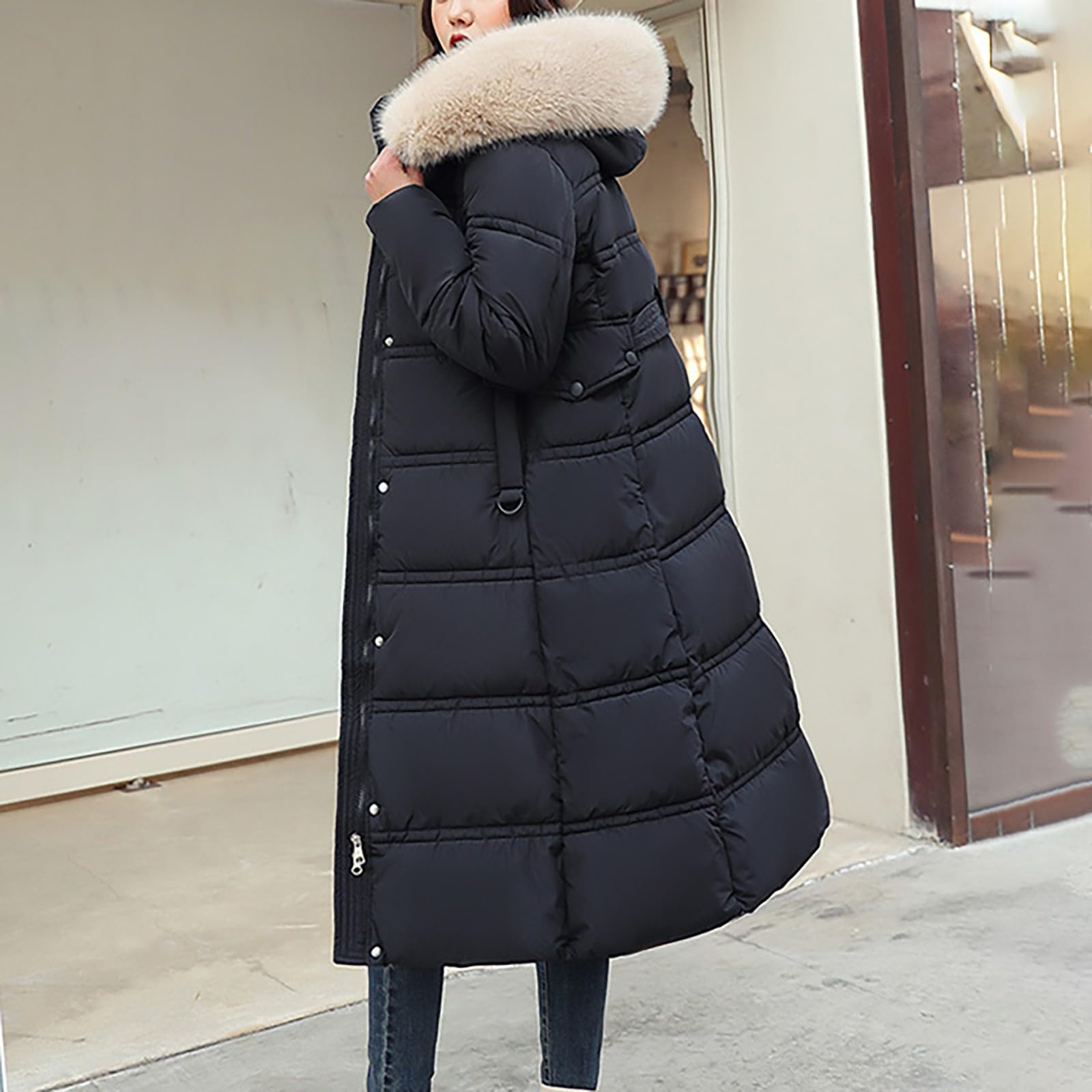 Abrigo de invierno para mujer, resistente al agua, largo, abrigo acolchado cálido con capucha de piel, chaqueta de invierno resistente al viento, abrigo de manga larga, parka de invierno, abrigo para