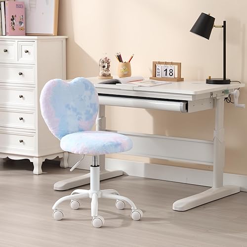 Miniatura 2 de chairus Silla de escritorio para niños, silla de estudio de piel sintética para adolescentes, silla de tocador ajustable en forma de corazón para