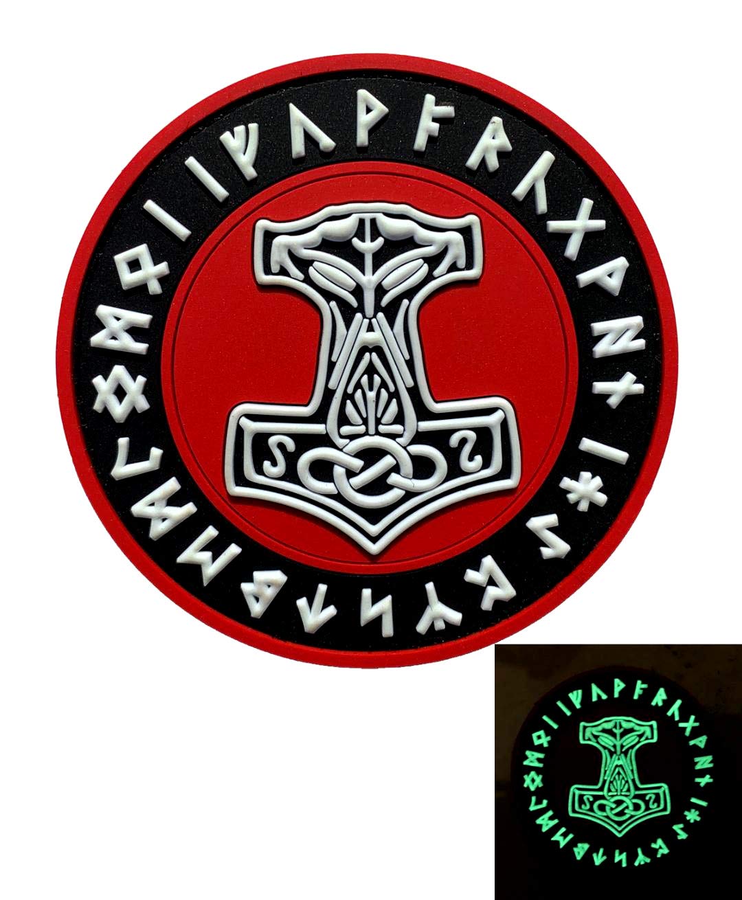 Viking Odin Nordic Norse Mjolnir Tactical Patch [Glow Dark -3D PVC Rubber -3.0 inch -MZ3]