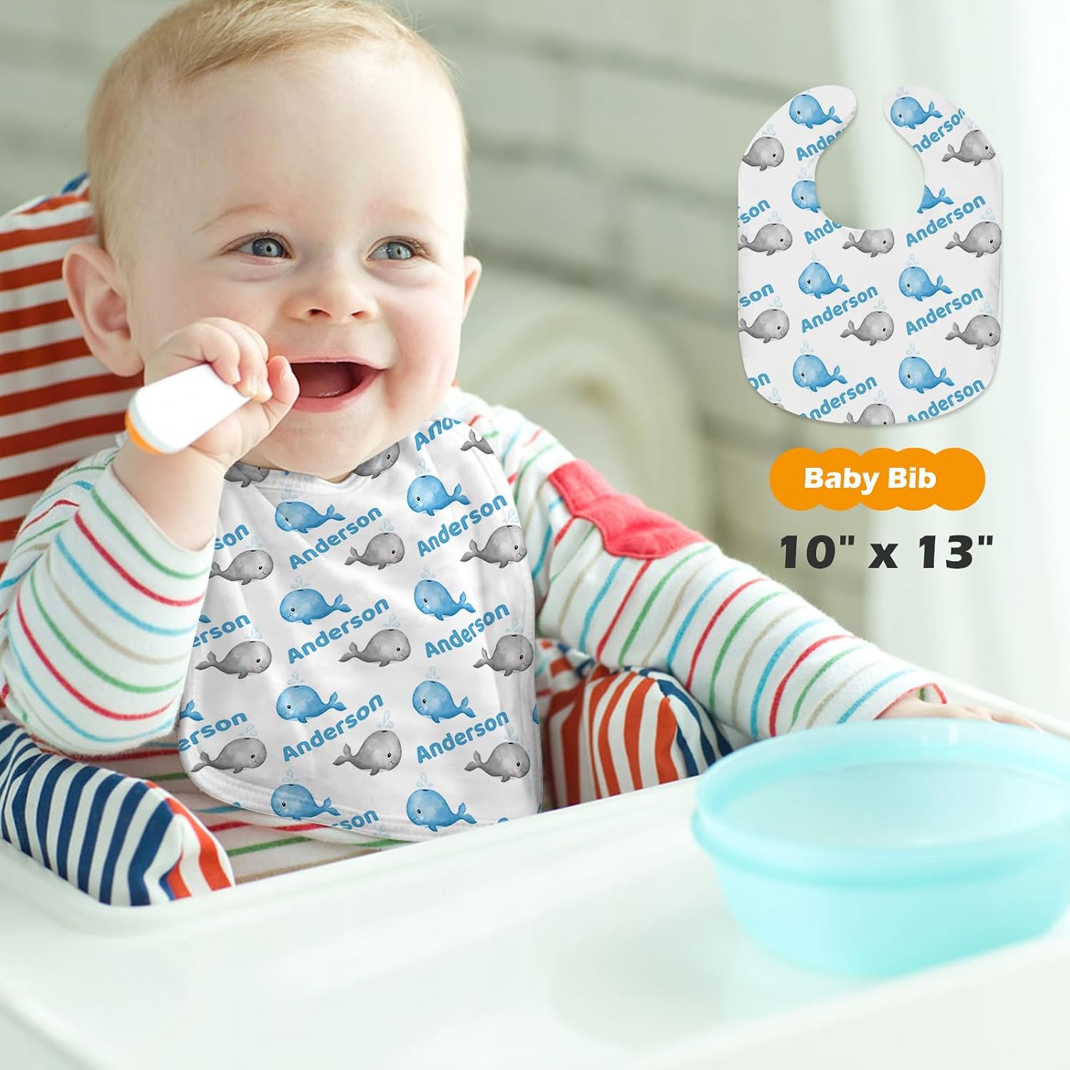 Custom Baby Nursing Swaddling Set: Personalized Custom Name Whale Swaddle Blanket Car Seat Cover Bow Headband Hat Nursing Pillow for Infant Girl Boy Ocean Animals Pattern(Fixed Size)