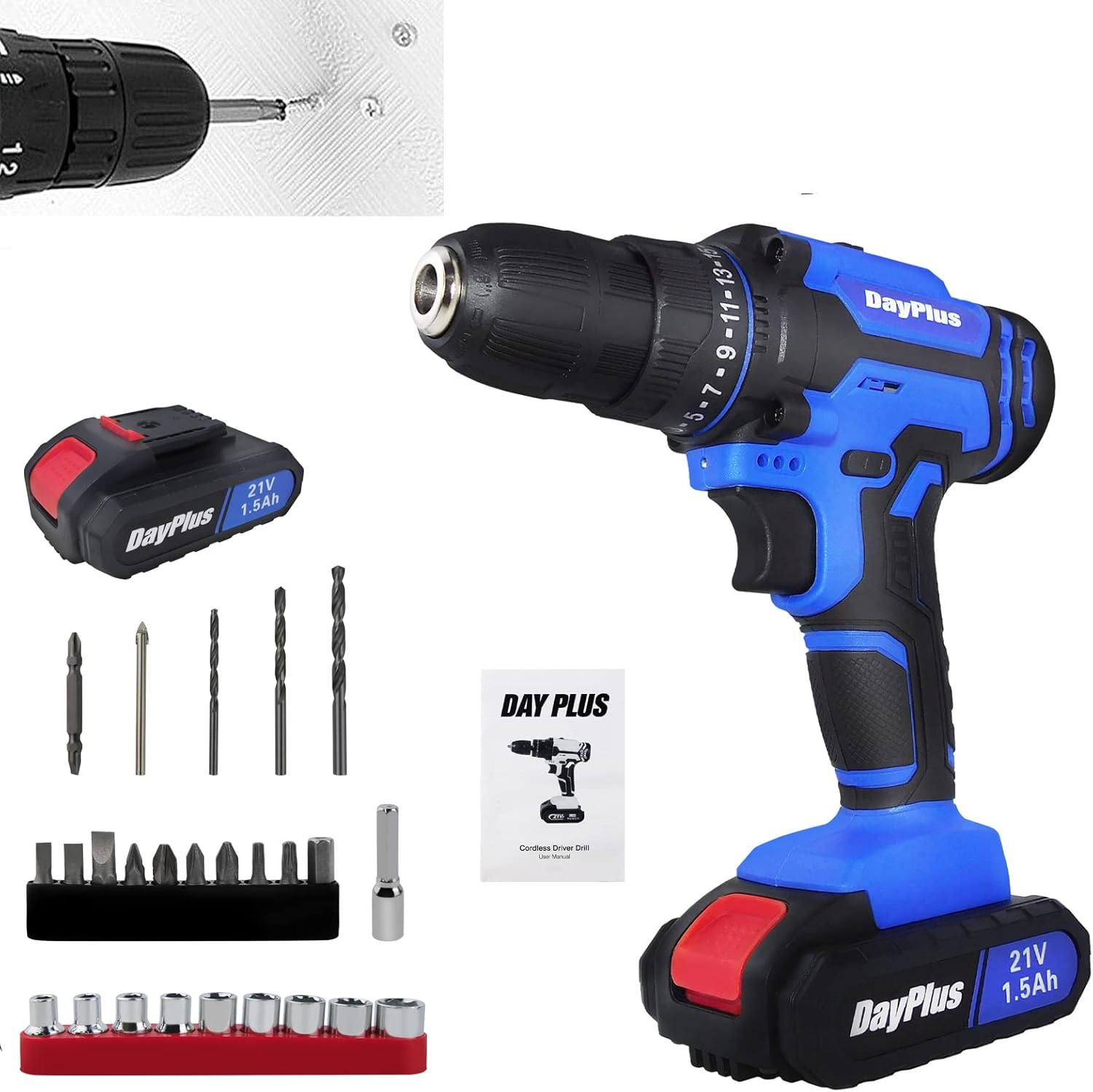 21V Max Cordless Drill Driver Set, Electric Power Drill