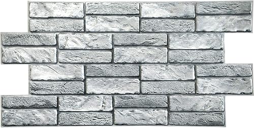 Miniatura 3 de Dundee Deco Panel de pared 3D de PVC de ladrillo antiguo de imitación gris, 3.2 x 1.6 pies (37.8 in x 18.9 in), decoración de paneles de pared de