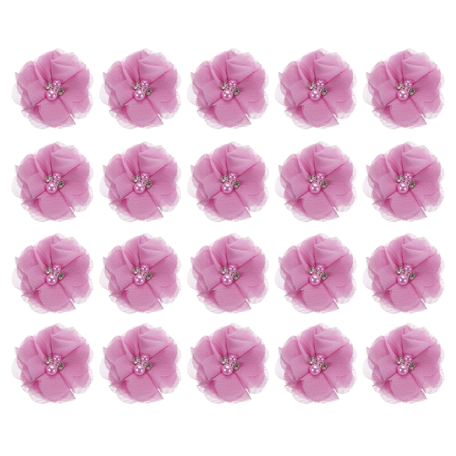 sourcing map Artificial Rhinestone Chiffon Flower Heads, Dark Pink Red Faux Flowers 2 Inch for DIY Craft Wedding and Party Decoration Pack of 20 โ image 1