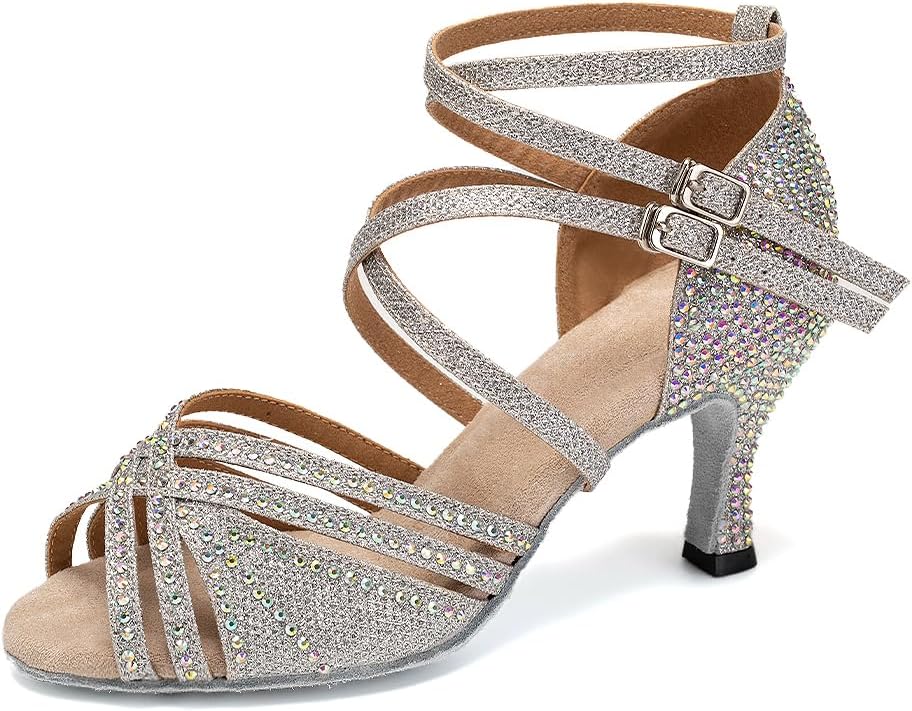 Women's Latin Dance Shoes - Open Toe Rhinestones