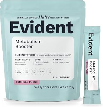 Metabolism Booster Stick Packs, Weight Management Drink Mix with 3g Prebiotic Chicory Root Fiber and Clinically Studied H2Oslim, Helps Reduce Appetite, Sugar Free, 30 Packets for Women & Men
