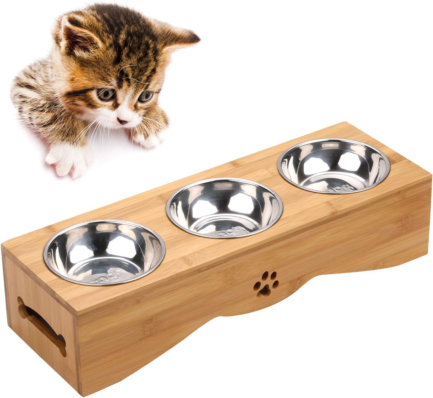 Cat Bowls, Pet Food Bowl Stainless Steel Pet Feeder Bowls for Small Dog and Cat Three Bowls