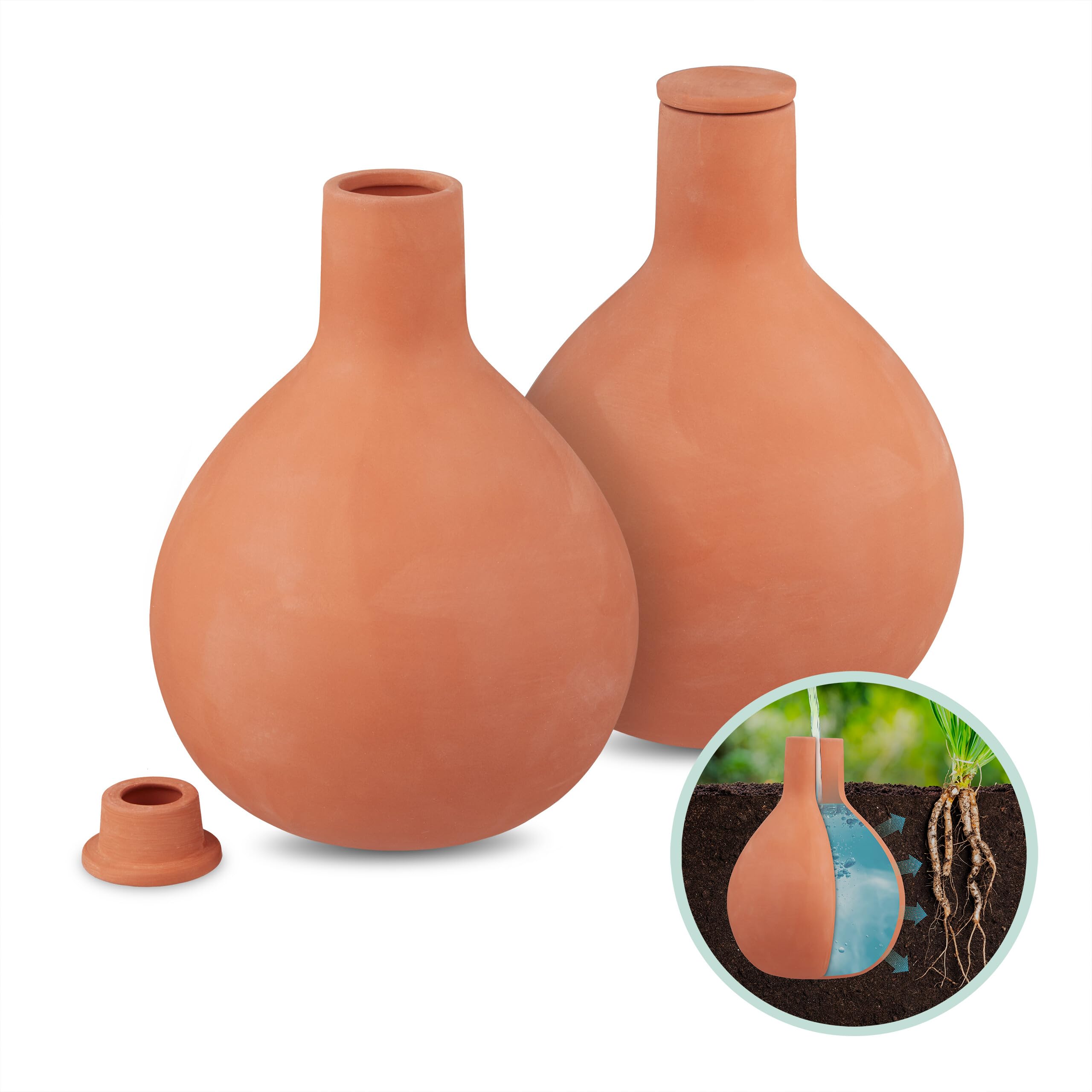 Relaxdays Ollas Lot de 2 Pots d'argile pour arrosage près des Racines, Plate-Bande surélevée et Serre, Moins de pertes d'eau, Terre Cuite 1,5 l, Terracotta