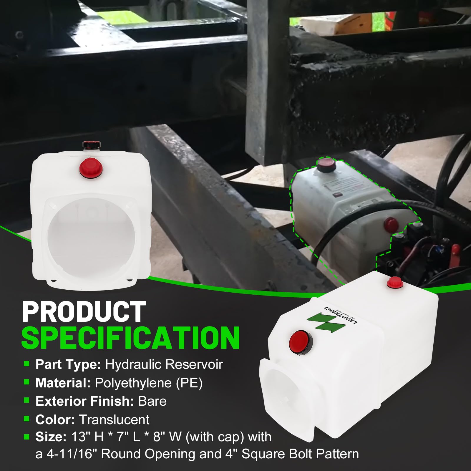 LEAPTREND Réservoir de fluide en polyéthylène de 6 litres pour systèmes hydrauliques, compatible avec les camions à benne, remorques, camping-cars, bateaux