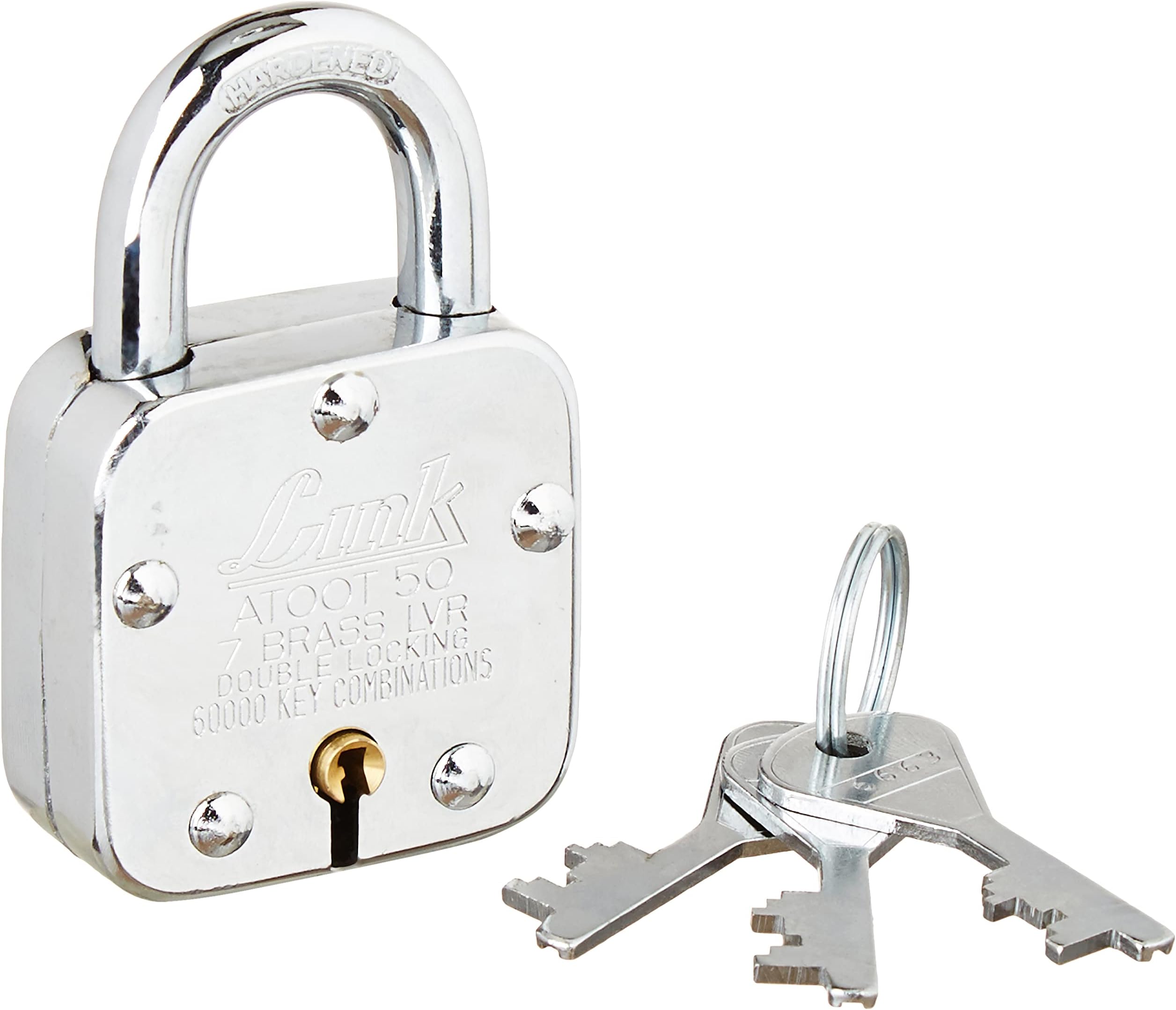 Link+ Link ATOOT 50 Double Locking 50mm Steel Lock with Hardened Shackle & Brass Lever