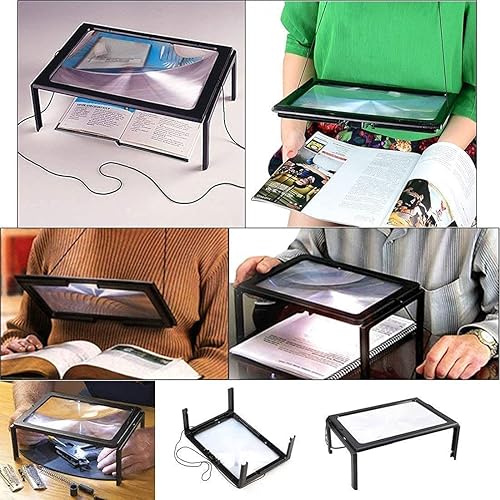 Miniatura 4 de Magnifier 3X Rectangular A4 Full-Page Reading Magnifier, Hands-Free Large Hanging Folding Magnifying Glass with 4 LED Light, Perfect Reading Aid for