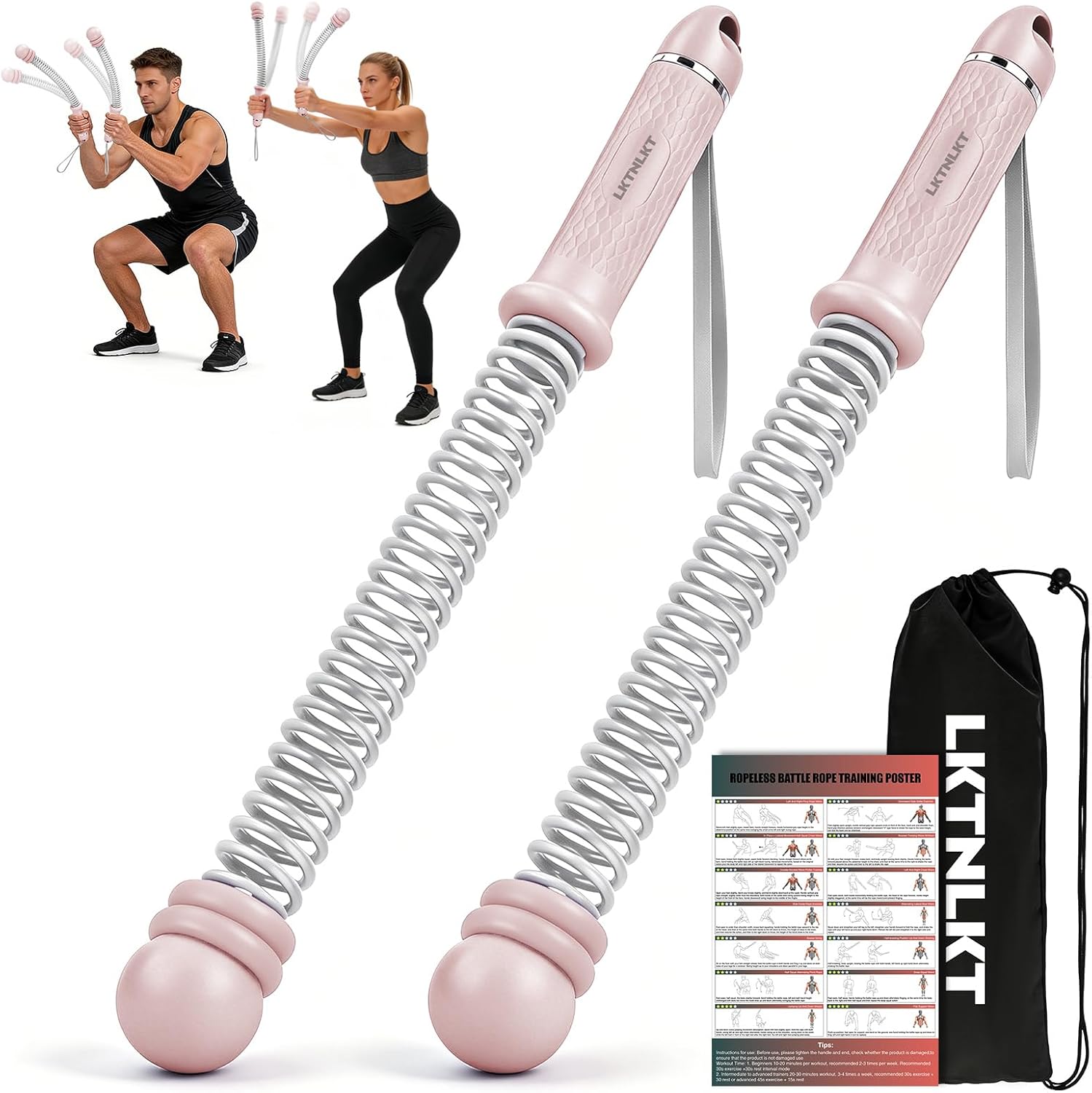 Weighted Ropeless Battle Ropes Adjustable Weight - Portable Cordless Battle Ropes for Home Gym with Workout Poster, Strength Building, HIIT & Low-Impact Cardio Training for Men & Women (Black)