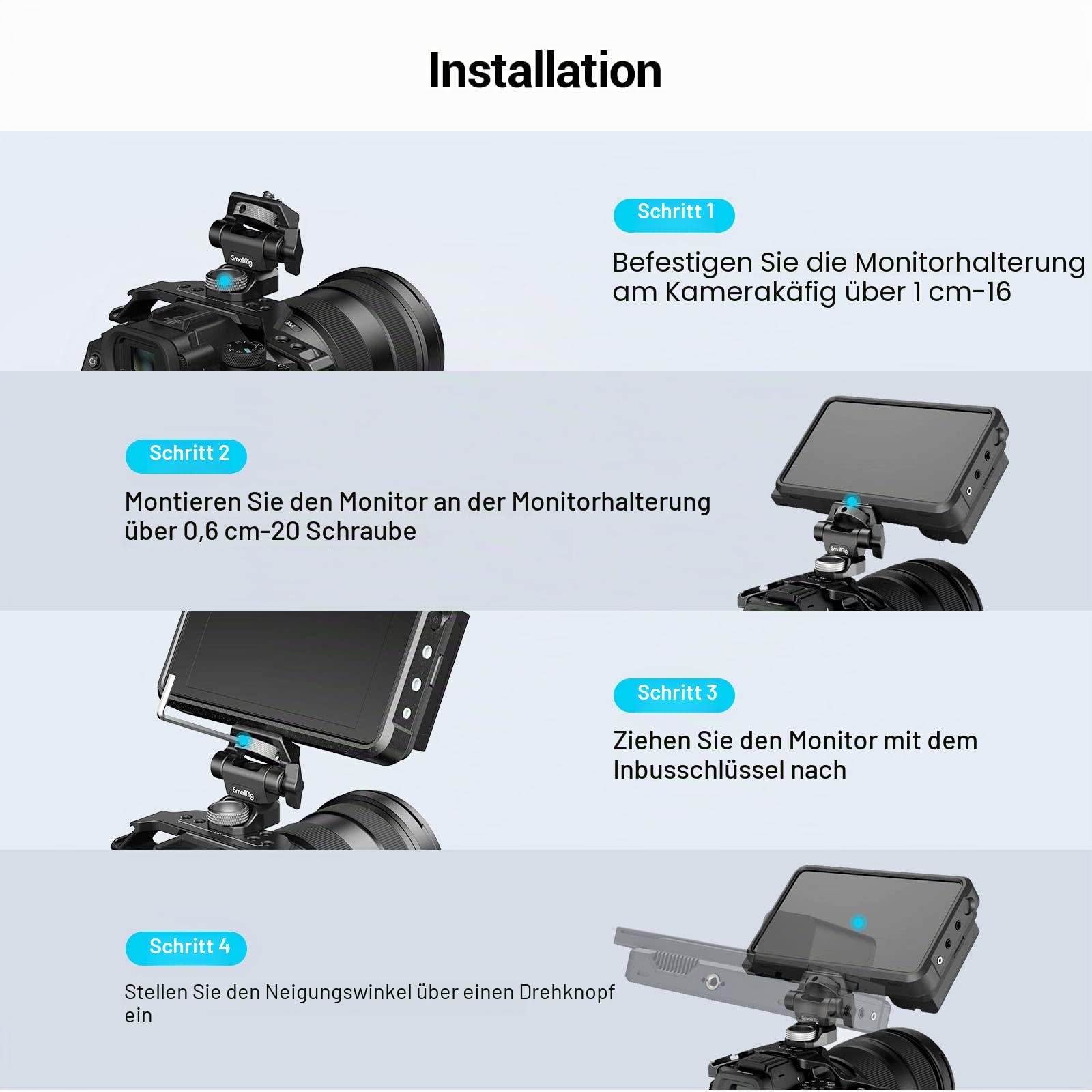 SMALLRIG Kamera Monitor Mount 3/8'' Schraube ARRI-Style 360° schwenkbar 180° neigbar Monitorhalter Rändelschraube Spannung Anti-Twist-Design 2903B