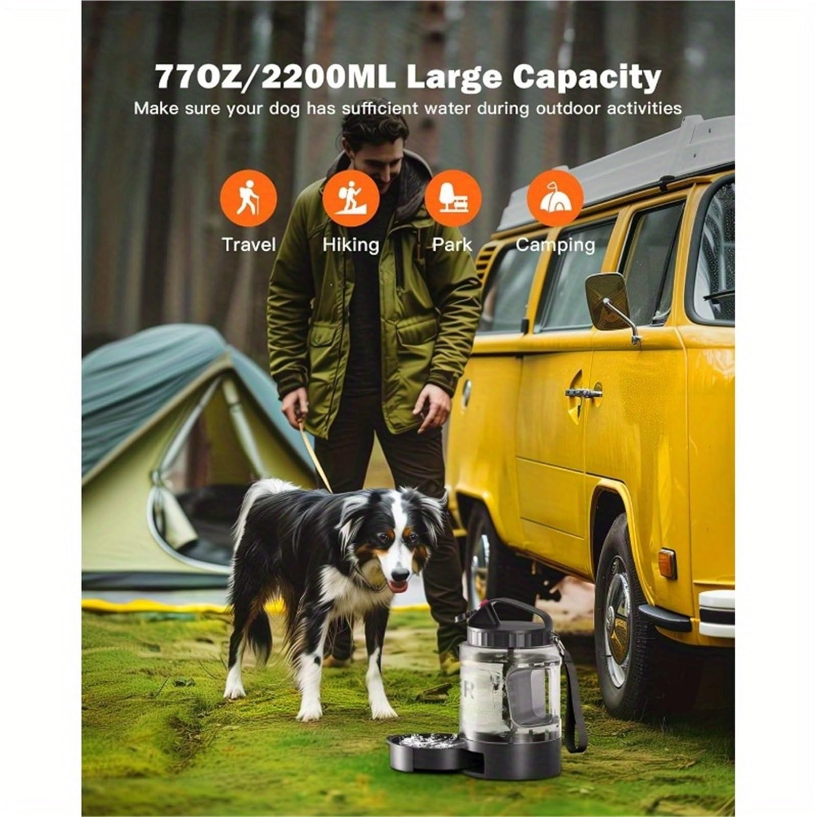 Borraccia Portatile per Cani 2200ml Alimentare Borraccia per Cani Senza BPA Per Escursionismo Viaggio Passeggiata(Black)