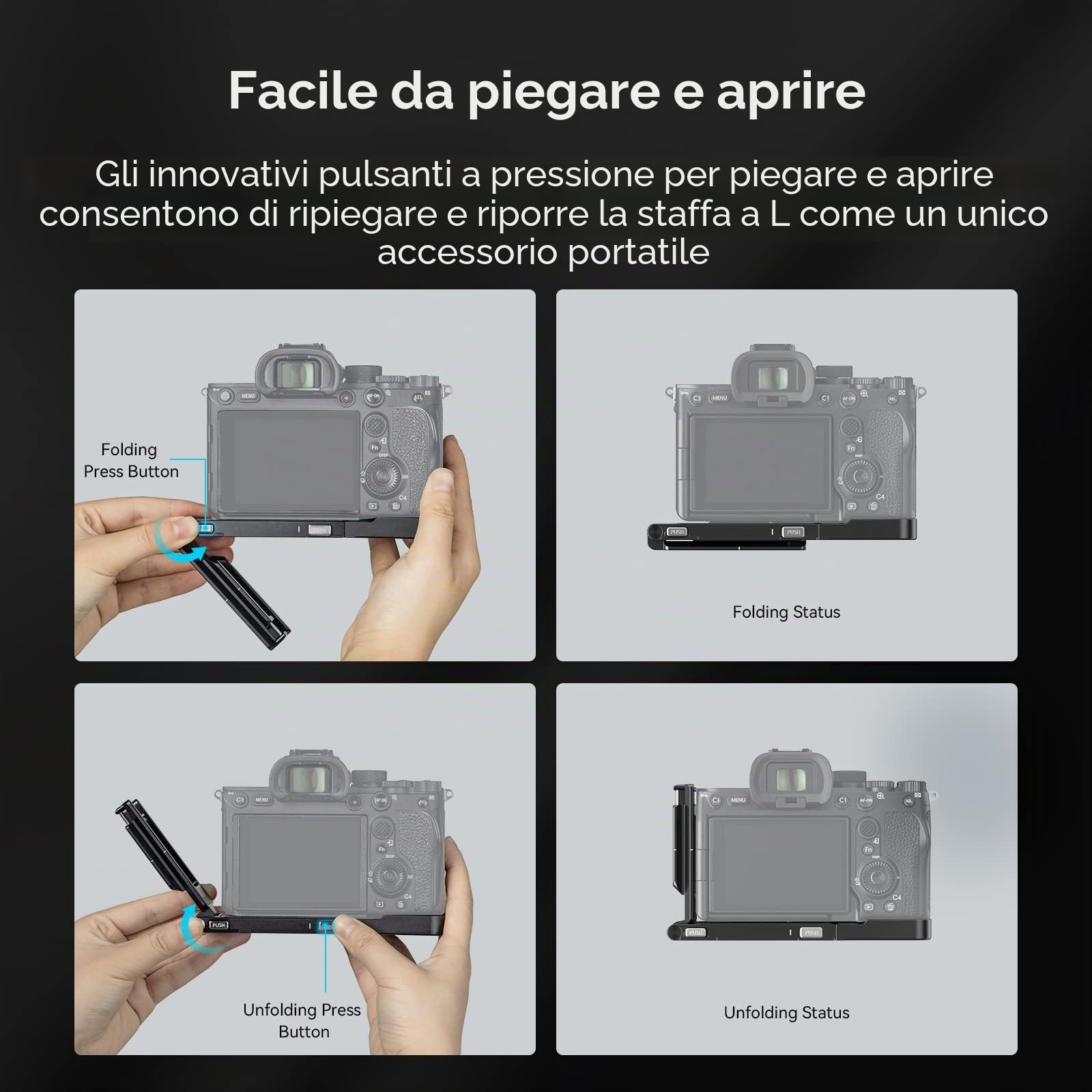 SMALLRIG L Bracket Pieghevole per Sony A7 IV / A7S III / A7R V, Piastra Laterale Pieghevole per Arca-Swiss, Passaggio Rapido Tra Riprese Orizzontali e Verticali - 3984