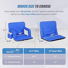 Nova Microdermabrasion 20.5/25 Wide Stadium Seat for Bleachers w/Back Support Padded Cushion Portable Reclining Bleacher Seats Camping Stadium Chair Waterproof Blue
