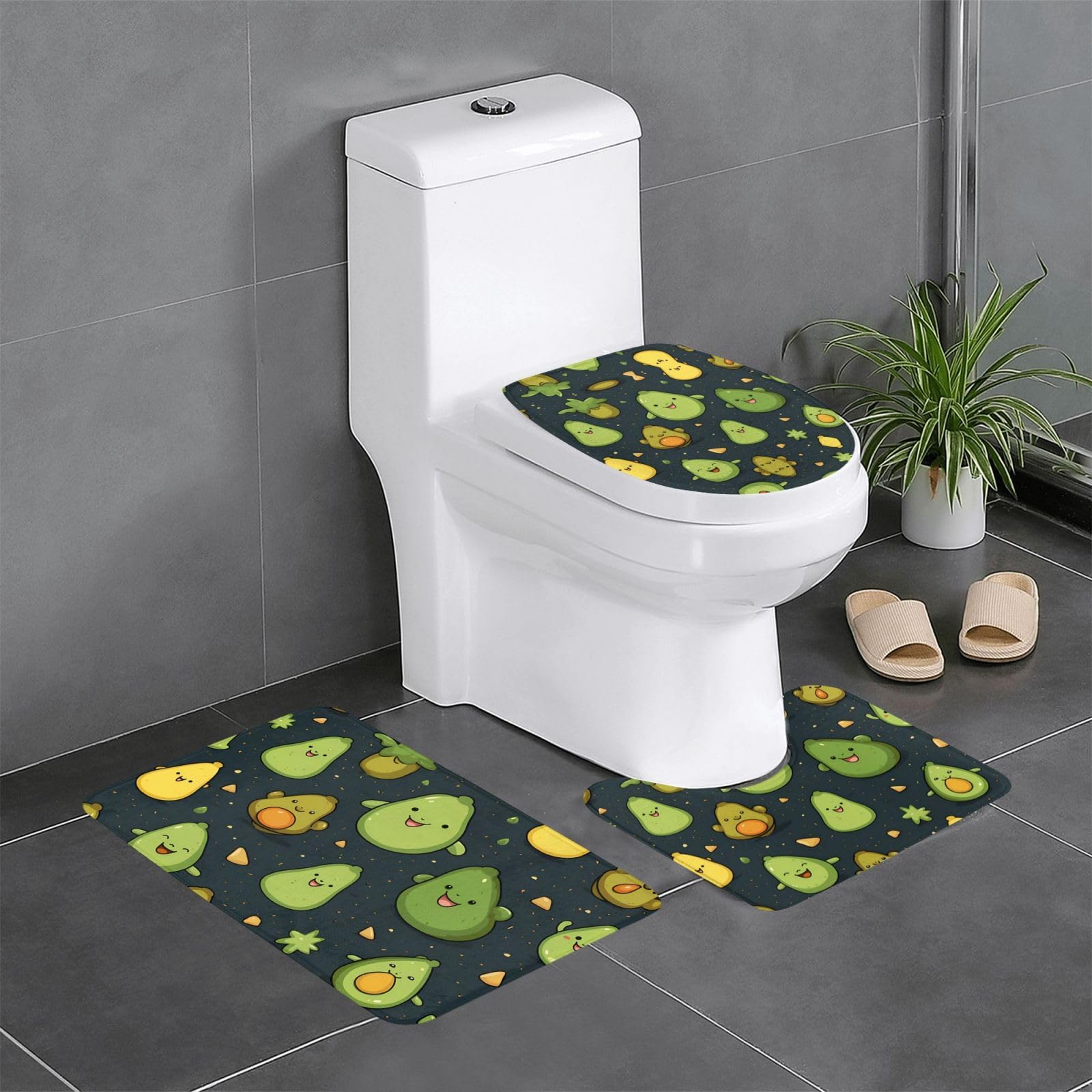 Tapis de salle de bain pour toilettes et meuble-lavabo motif avocat ambiance douce