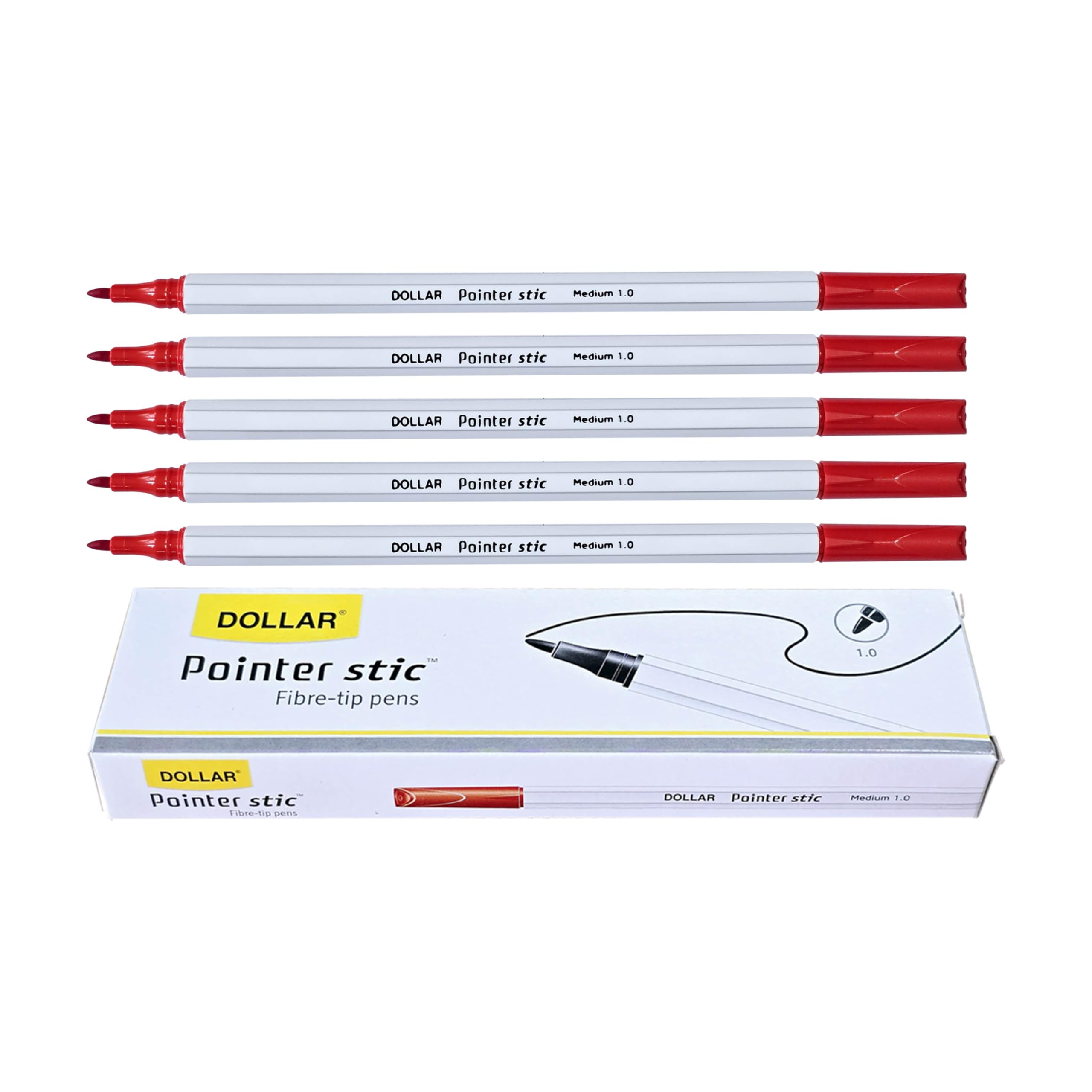 DOLLAR PS10 Felt Tip Pens, Medium Point (1.0 mm), RED, Pack of 50, Writing Pens, For Drawing Sketching Colouring Marking Writing, School Office Home Use
