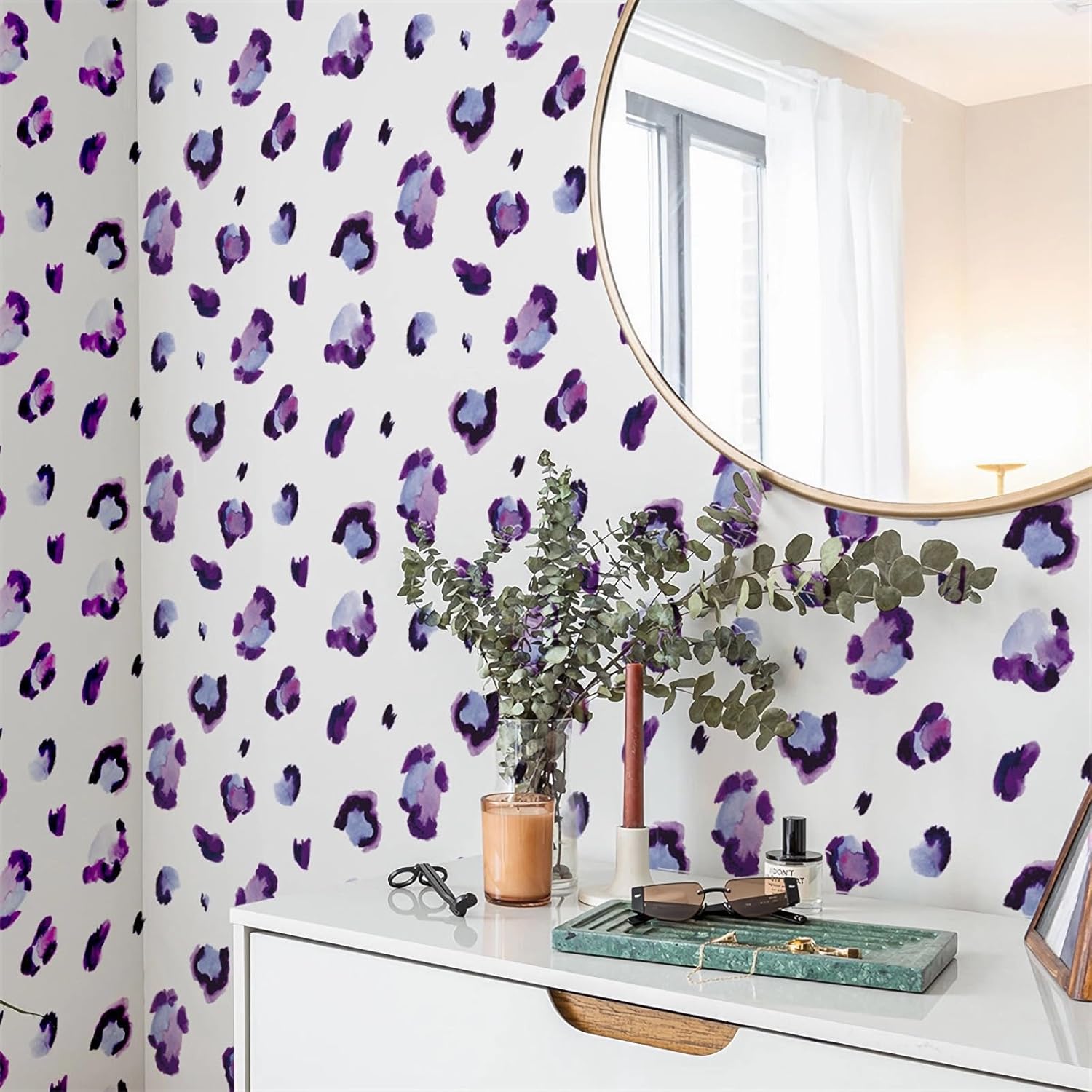 6 Sheets 180 Pcs Purple Leopard Print Wall Stickers, sacinora Animal Spot DIY Speckles Wall Decal Removable Vinyl Peel and Stick for Living Room Bedroom Playroom Furniture Refrigerator Home Decoration