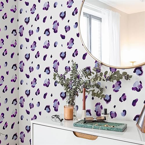 Miniatura 4 de 6 hojas de 180 calcomanías de pared con estampado de leopardo morado, sacinora Animal Spot DIY Speckles calcomanía de pared de vinilo extraíble para