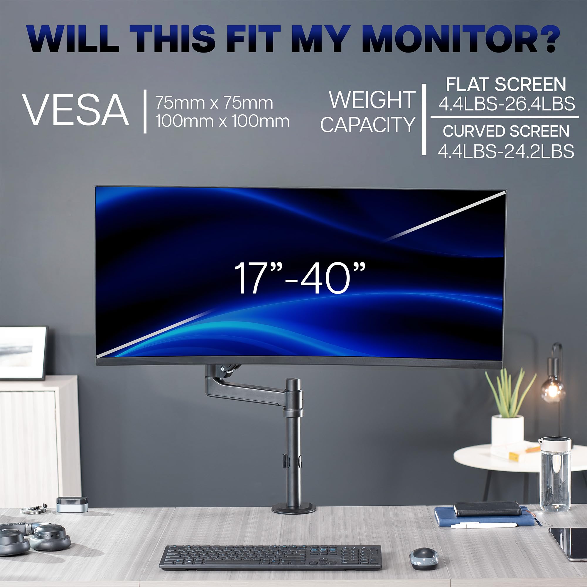 VIVO Supporto da scrivania con braccio a molla pneumatica articolato per impieghi gravosi e standard, adatto a schermi ultrawide standard e grandi fino a 35" con VESA massimo 200 x 100, STAND-V101H