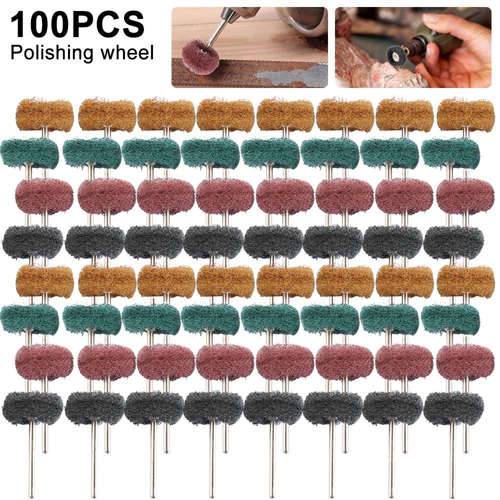 Herramientas de pulido abrasivo 100pcs Estropajo cepillo de nylon abrasivo cepillo de fibra de molienda de lijado cabezal pulidor pulido rueda de Accesorios Herramientas