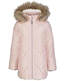 girls Short Length Hooded Winter Diamond Quilt Puffer Jacket With Fleece Lining