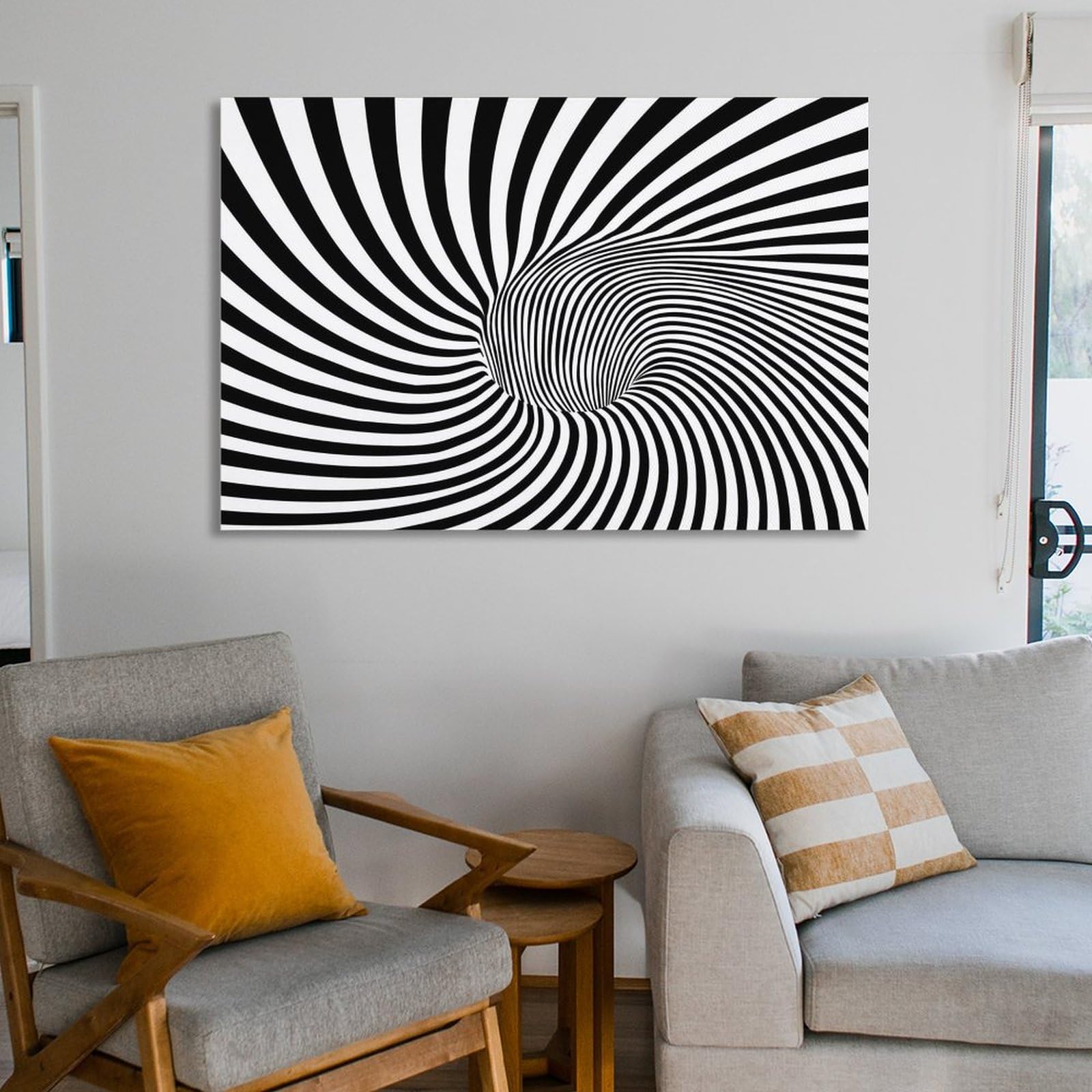 Tableau Illusion D'optique Tunnel Noir Et Blanc En Toile 30x40cm